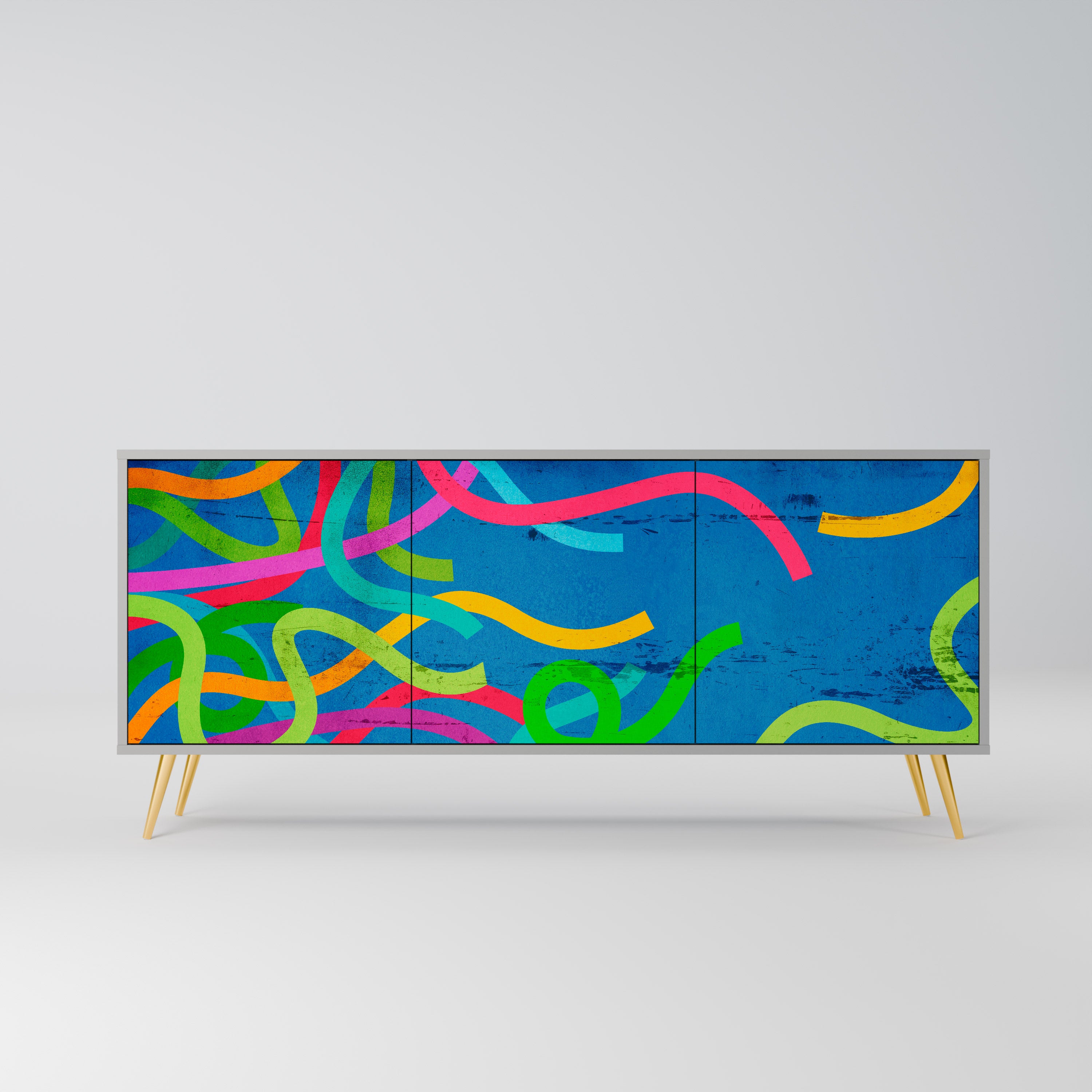 STREAMER TANGLE 3-Door Sideboard in Grey Finish