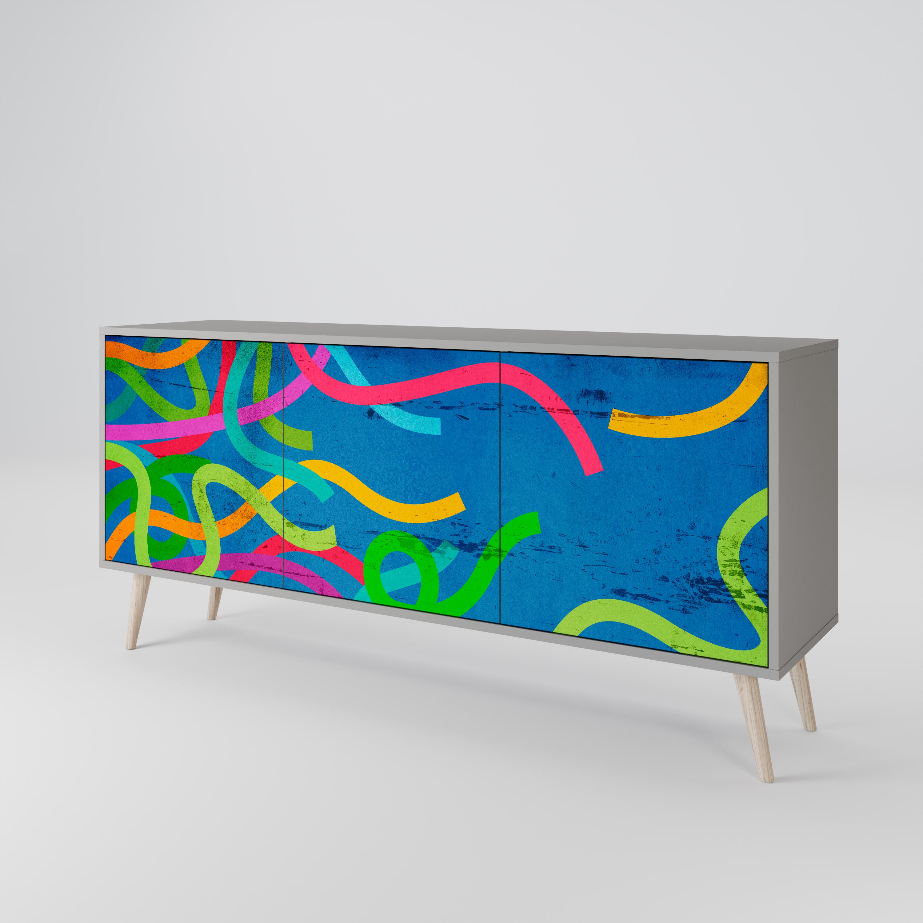 STREAMER TANGLE 3-Door Sideboard in Grey Finish