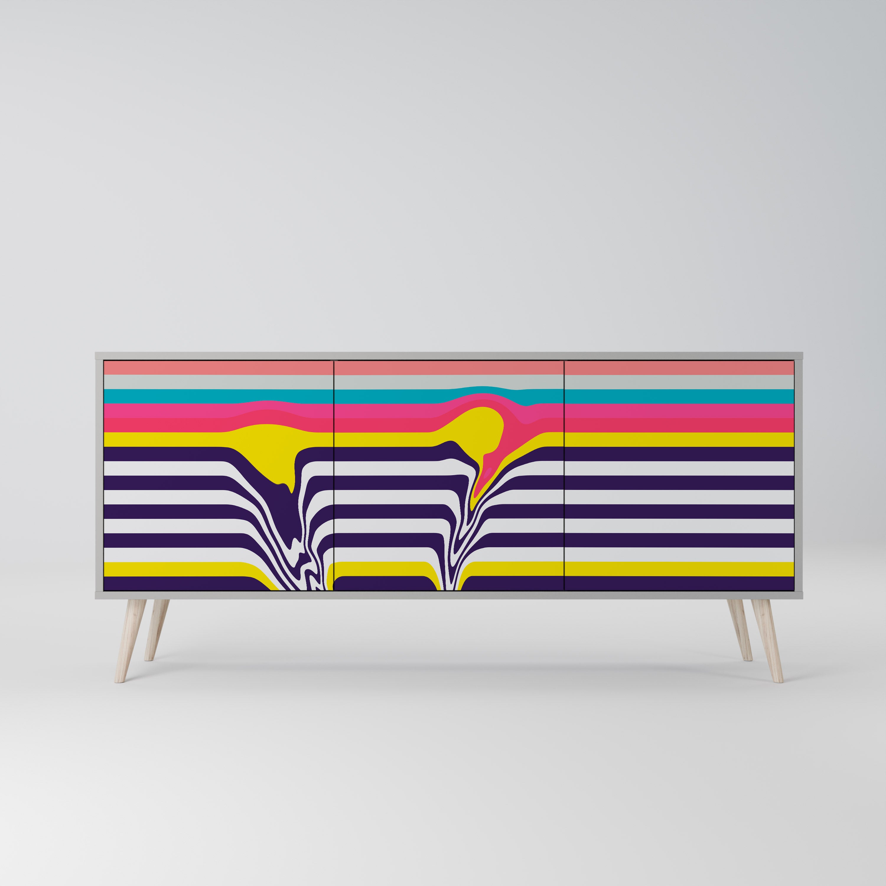 TONE COLLAPSE 3-Door Sideboard in Grey Finish