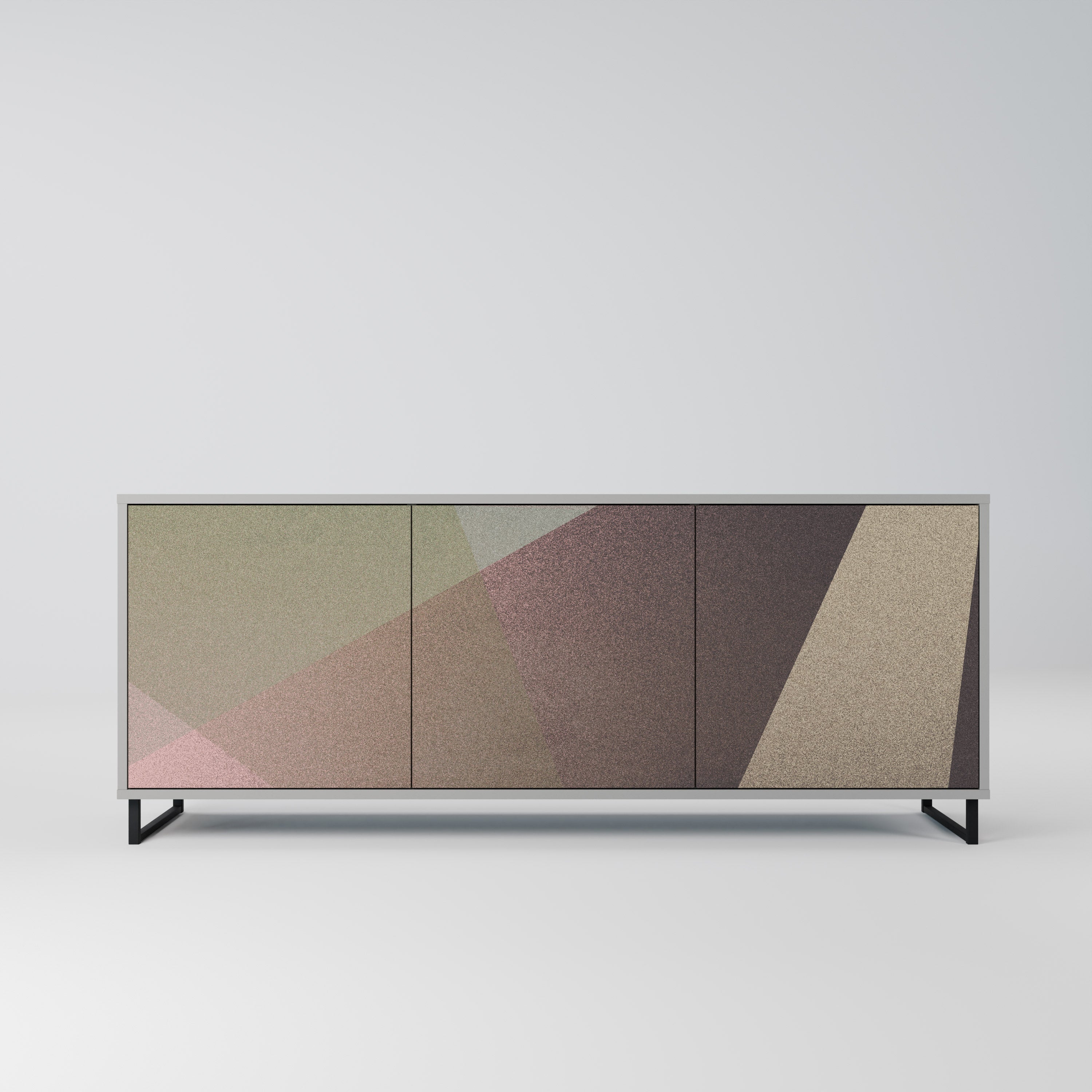 BEIGE GEOMETRY 3-Door Sideboard in Grey Finish