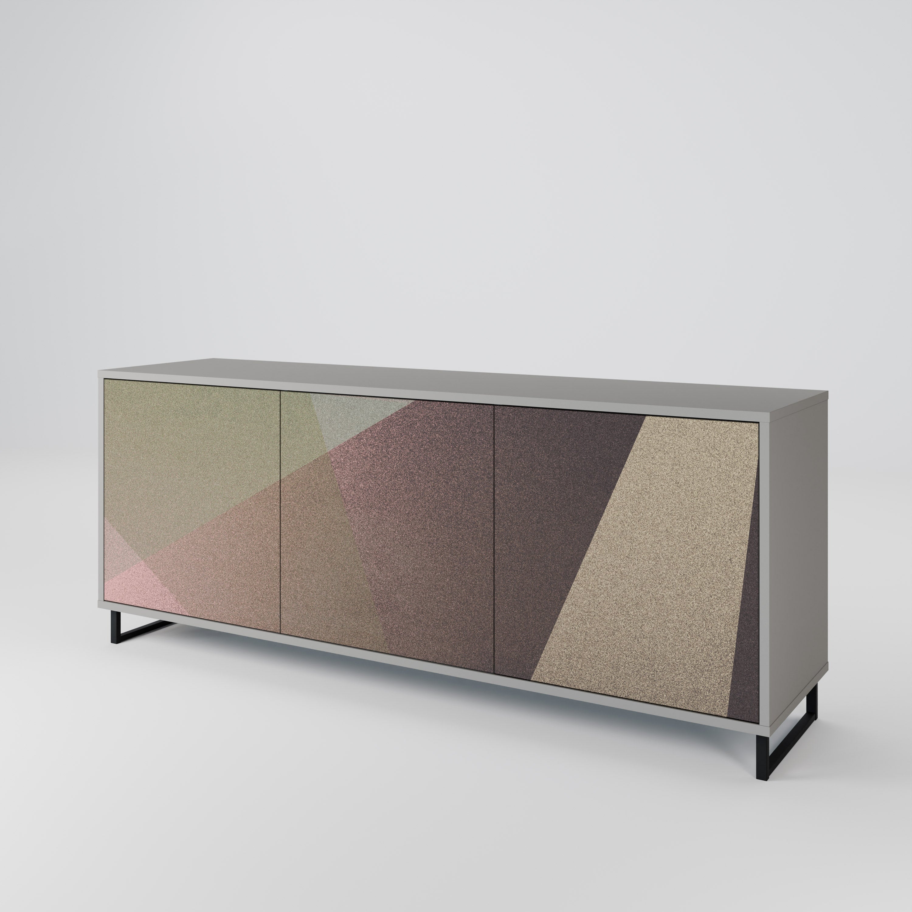 BEIGE GEOMETRY 3-Door Sideboard in Grey Finish