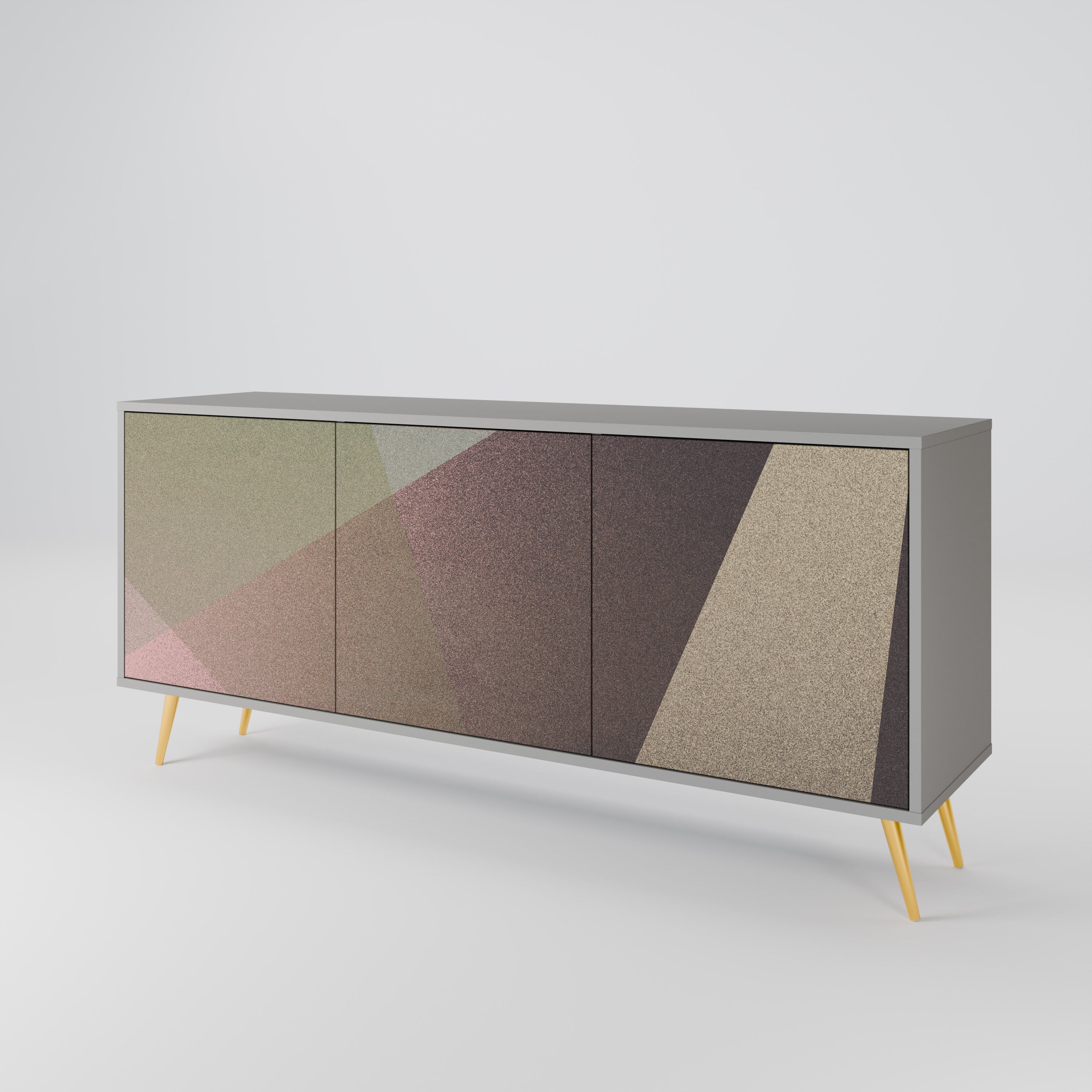 BEIGE GEOMETRY 3-Door Sideboard in Grey Finish