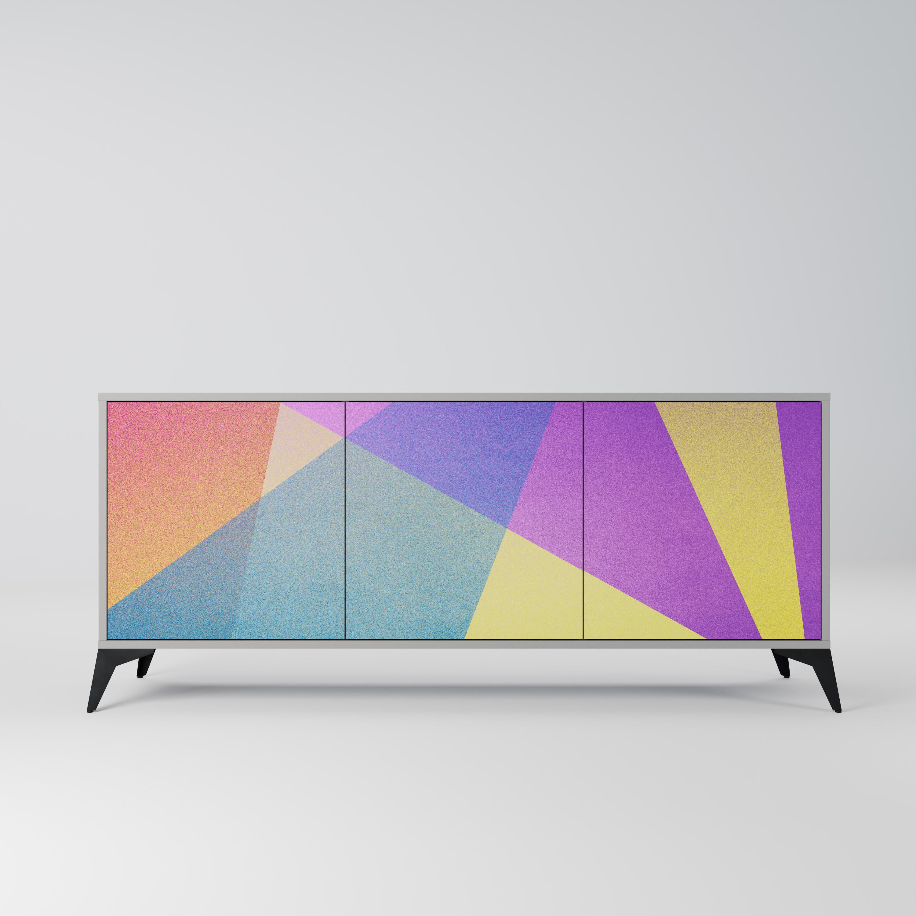 BRIGHT GEOMETRY 3-Door Sideboard in Grey Finish
