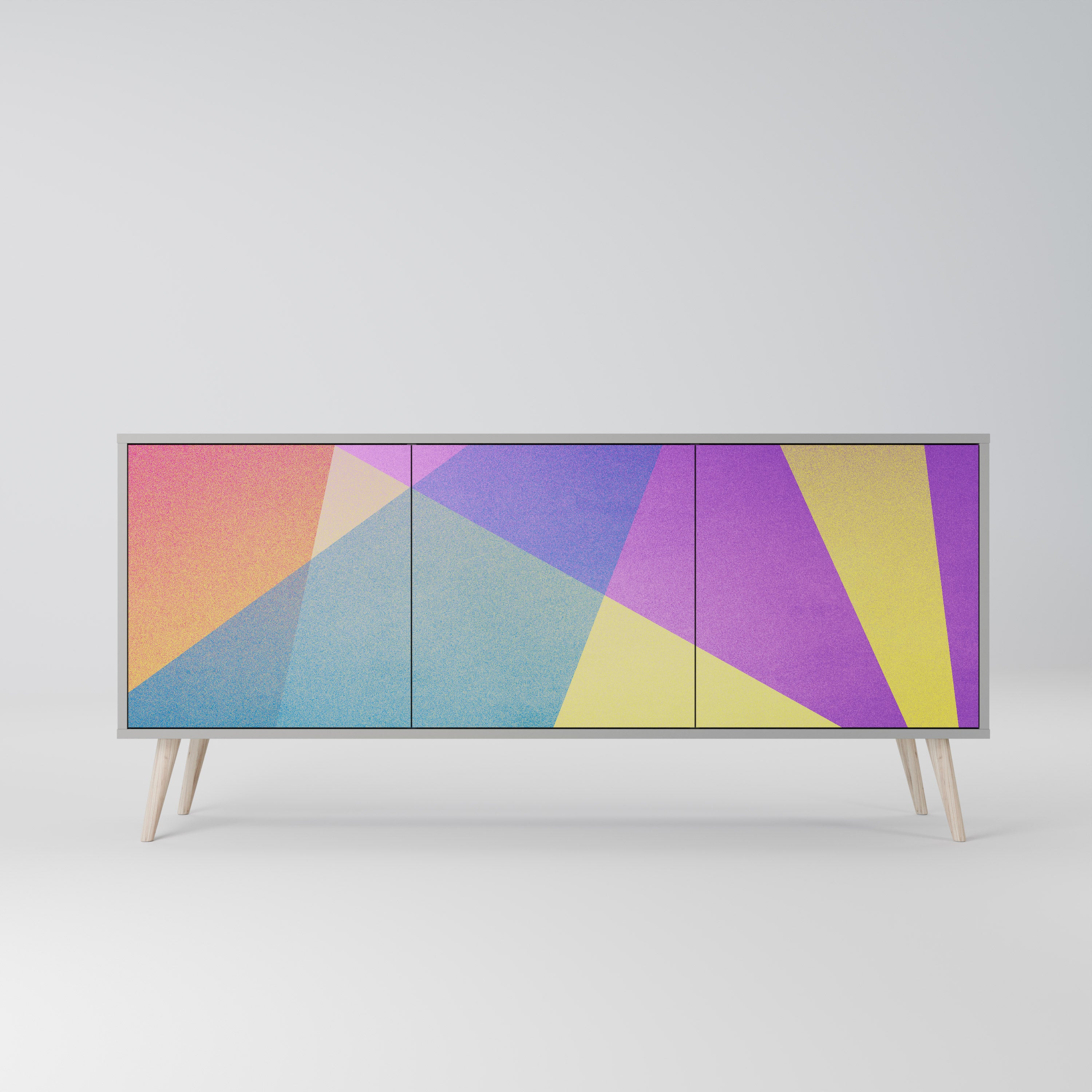 BRIGHT GEOMETRY 3-Door Sideboard in Grey Finish