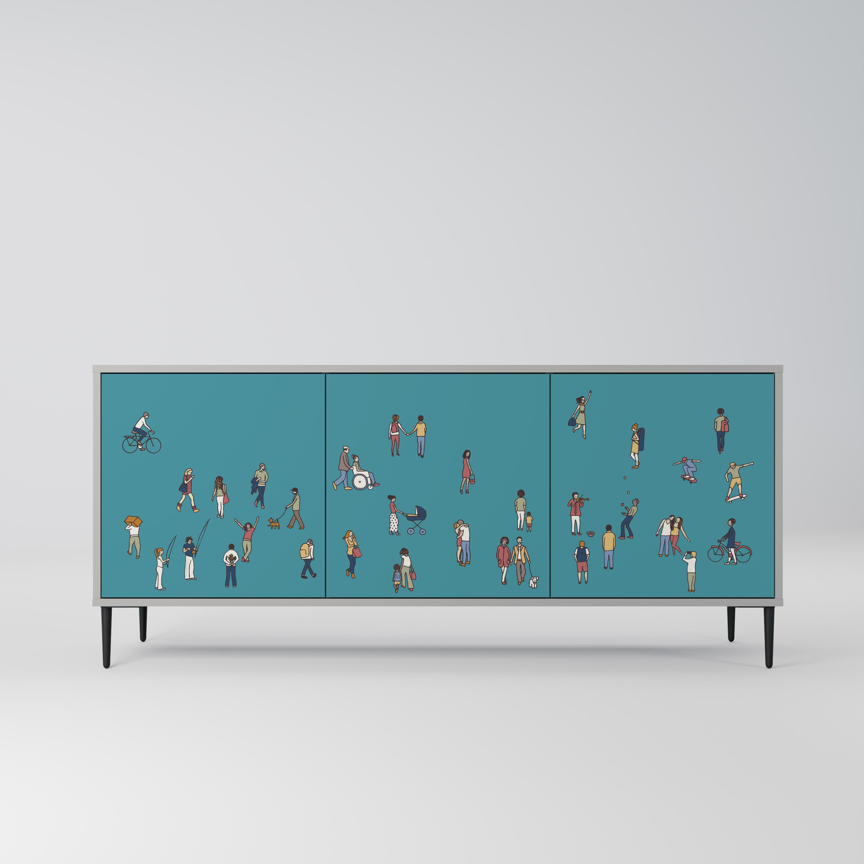 COLLECTIVE STREAM 3-Door Sideboard in Grey Finish