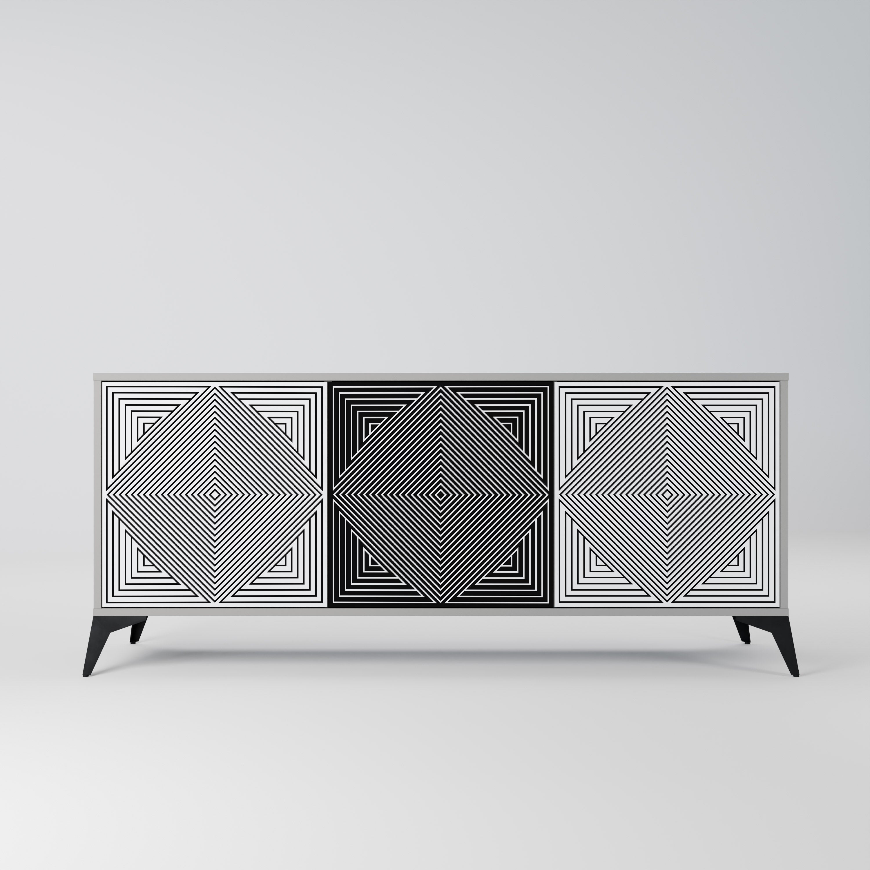 POLYGON ILLUSION 3-Door Sideboard in Grey Finish