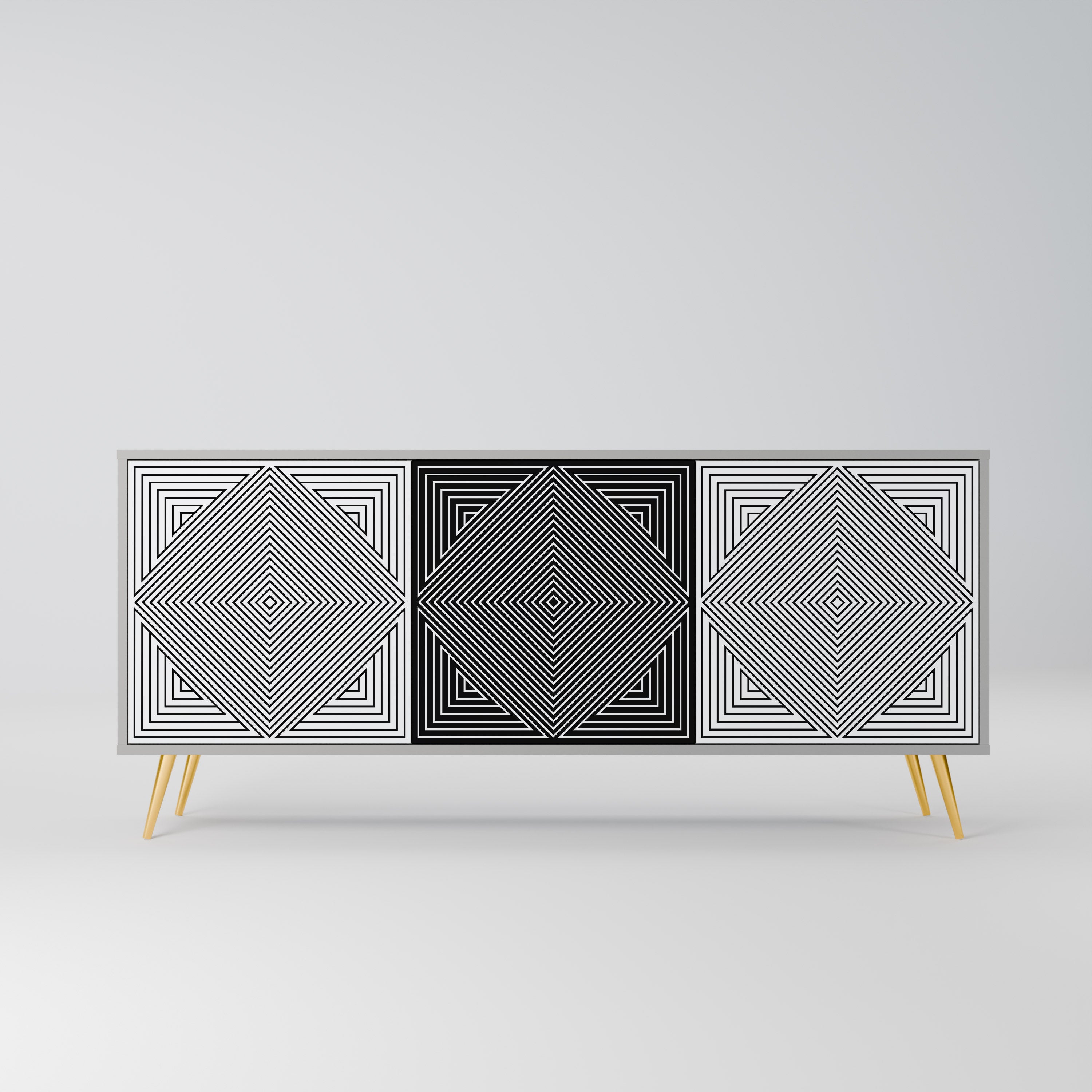 POLYGON ILLUSION 3-Door Sideboard in Grey Finish