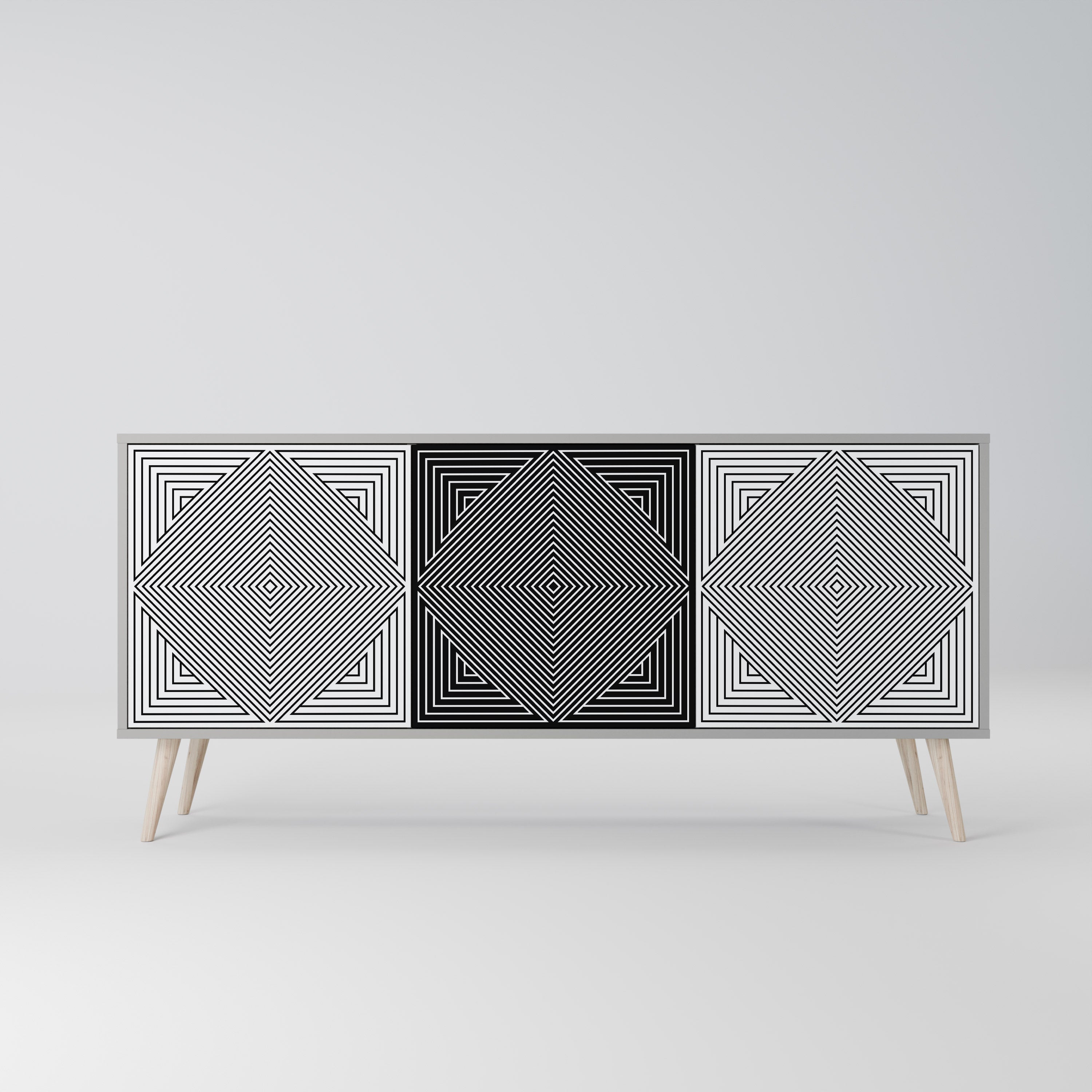 POLYGON ILLUSION 3-Door Sideboard in Grey Finish