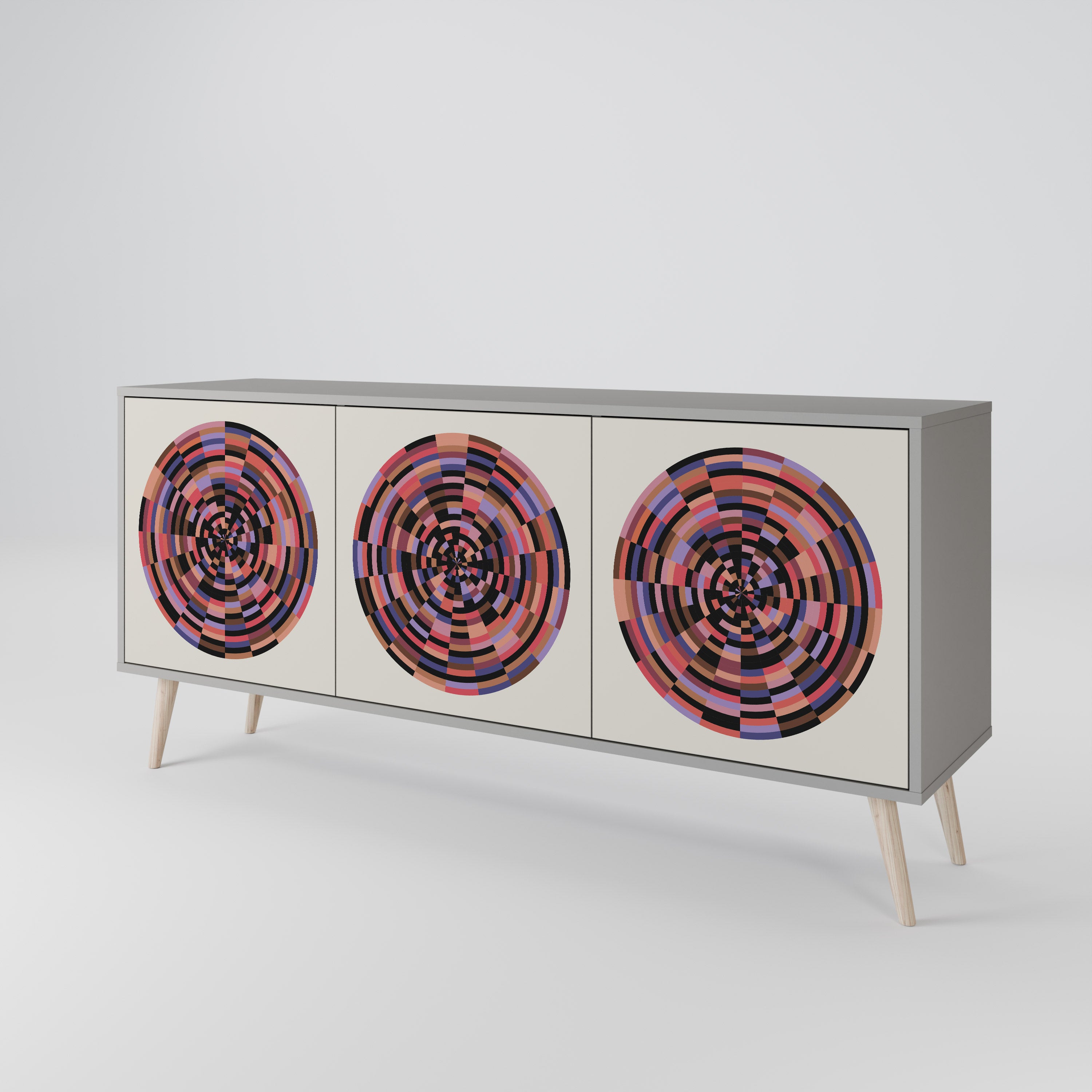 BROWN CIRCLES 3-Door Sideboard in Grey Finish