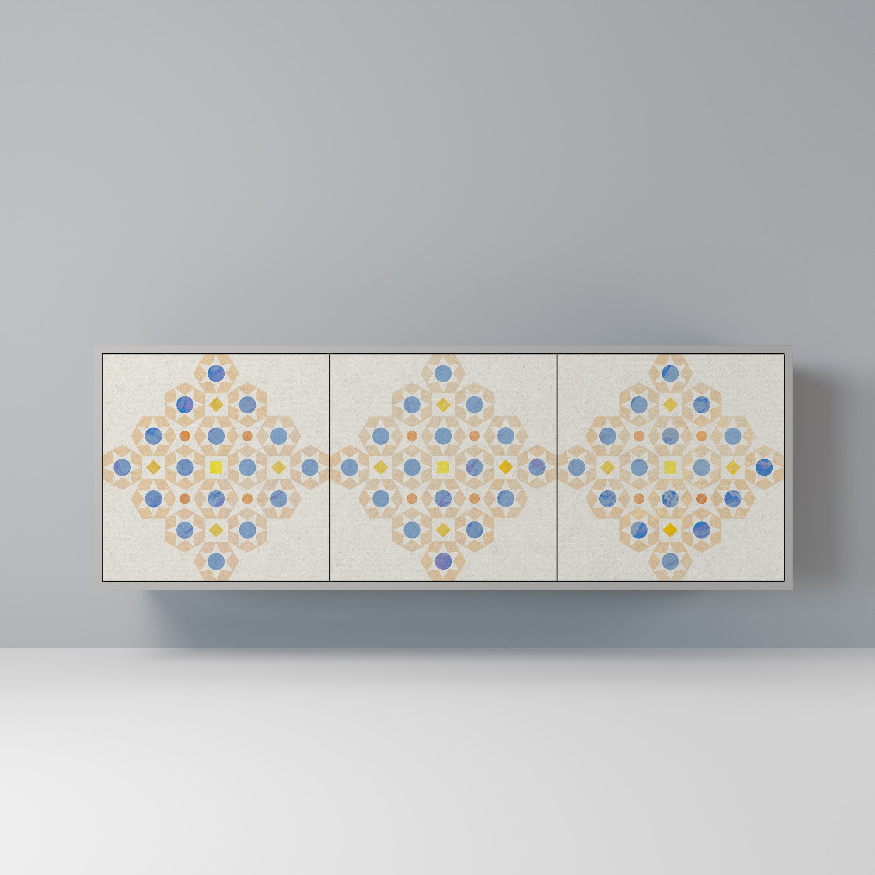 PATTERNED PRISM 3-Door Sideboard in Grey Finish