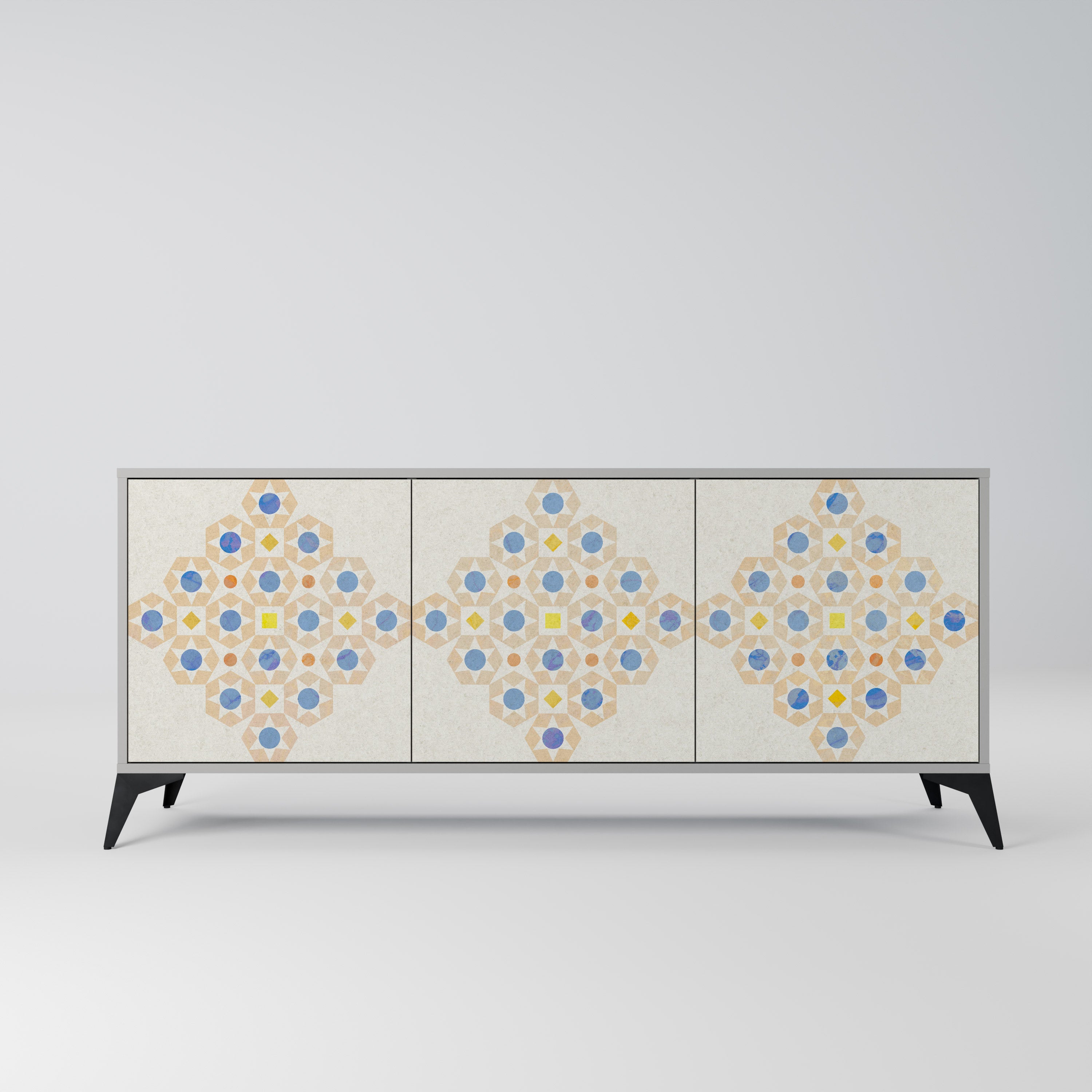 PATTERNED PRISM 3-Door Sideboard in Grey Finish