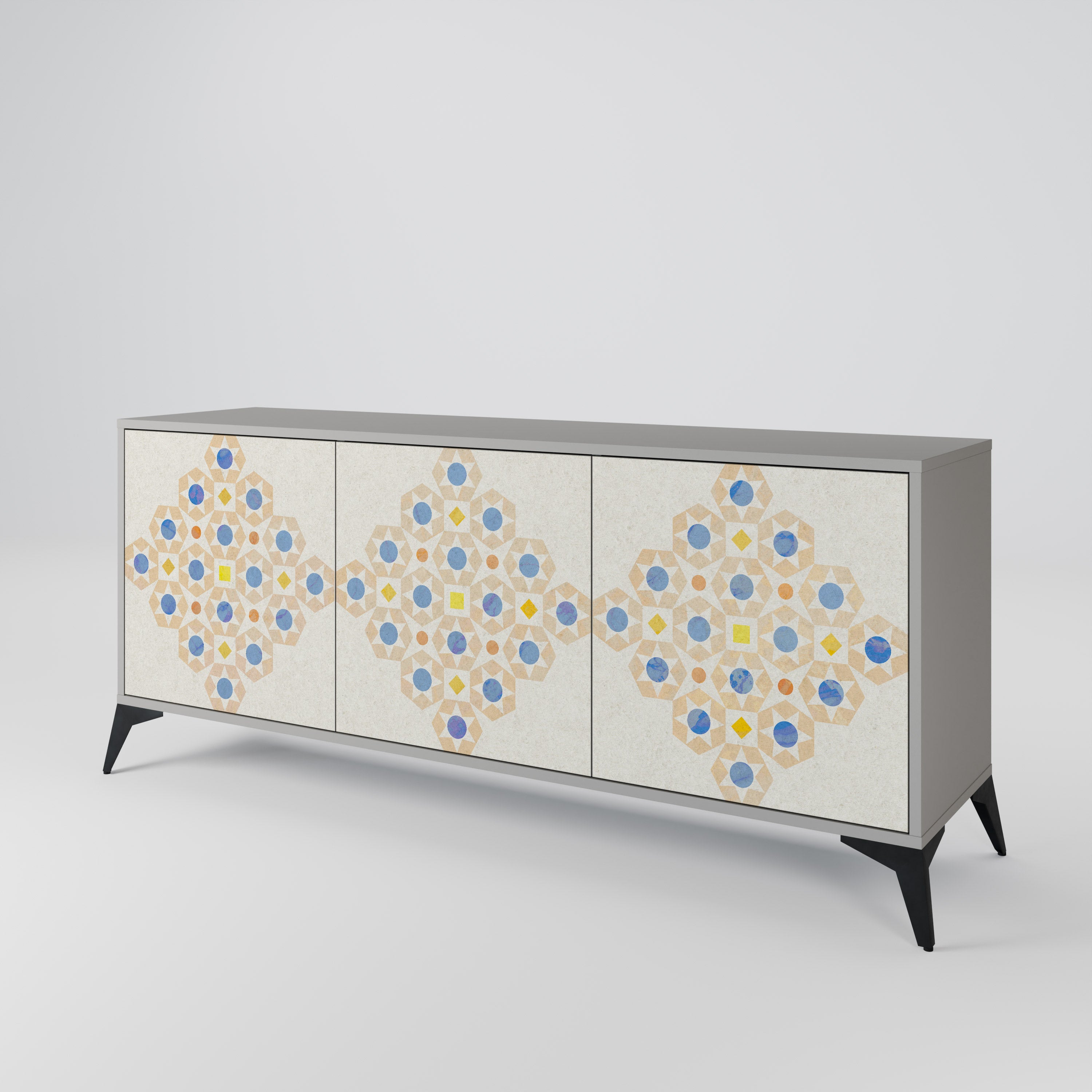 PATTERNED PRISM 3-Door Sideboard in Grey Finish