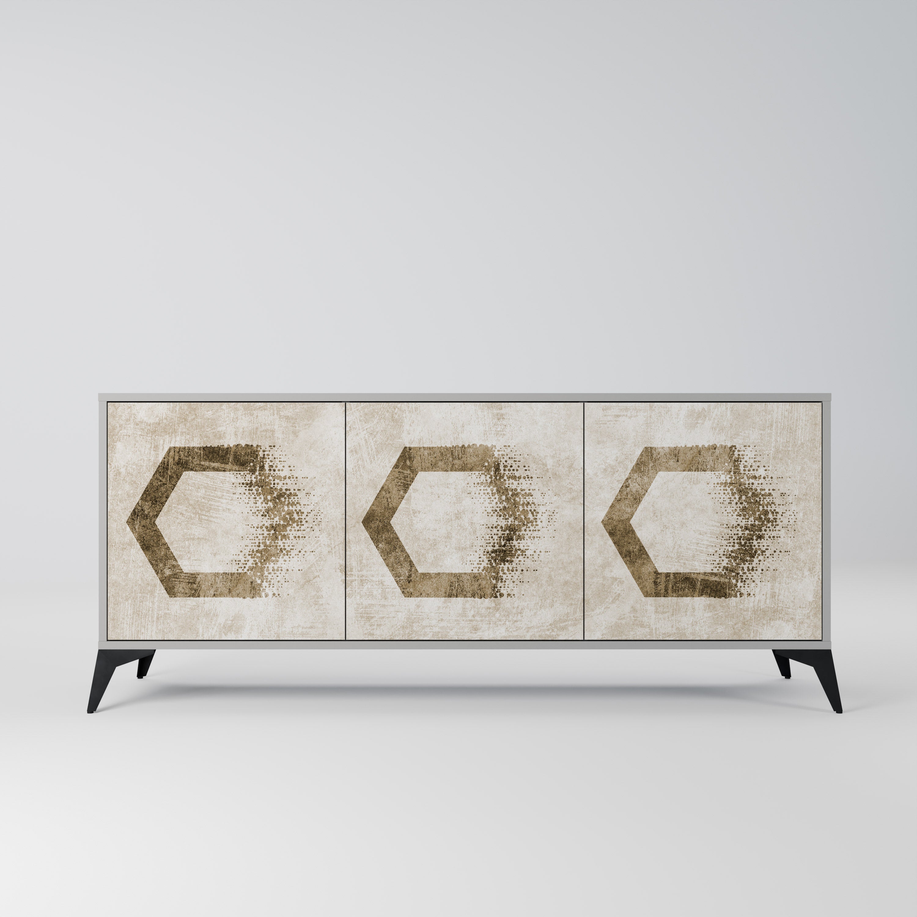 HEXAGONAL SHAPES 3-Door Sideboard in Grey Finish