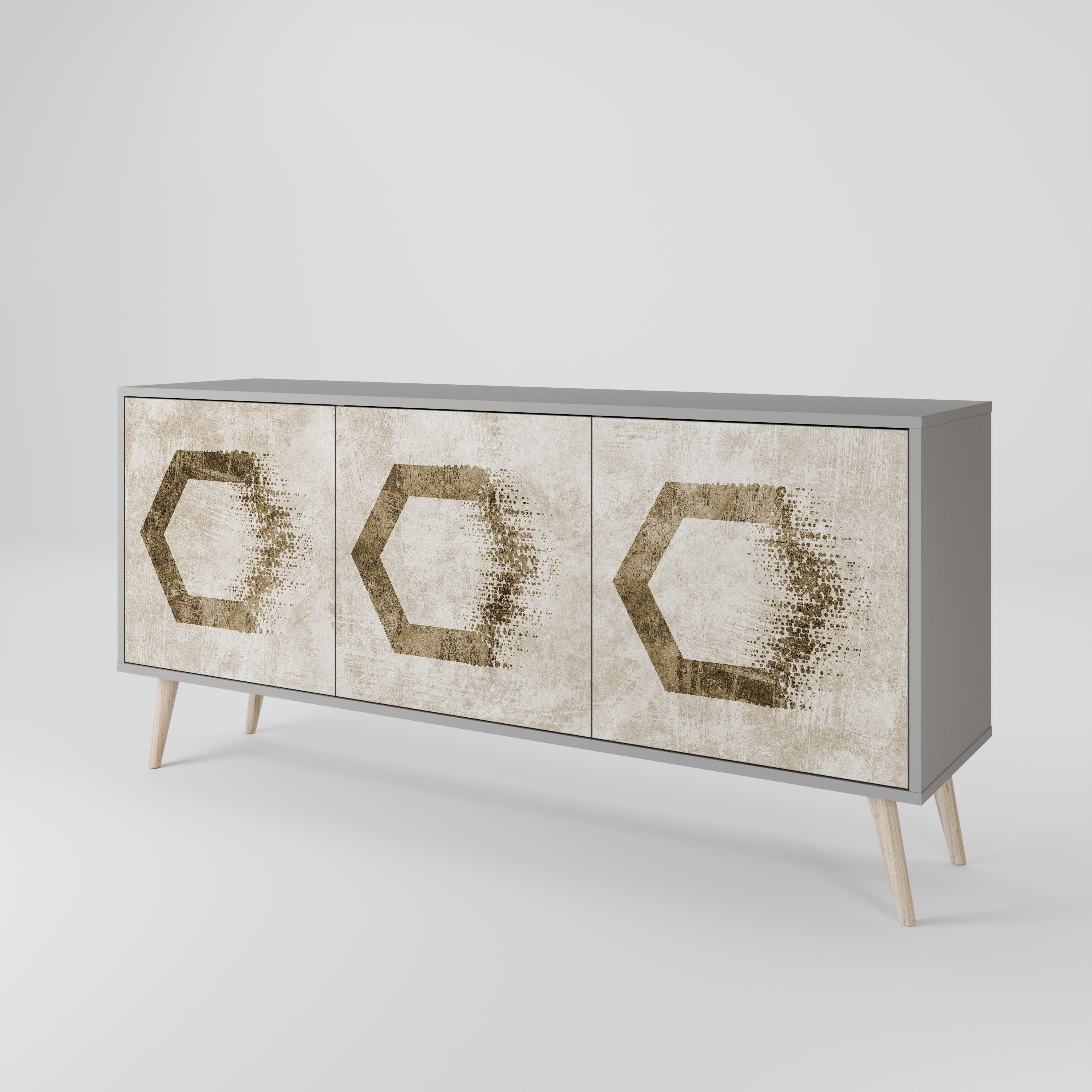 HEXAGONAL SHAPES 3-Door Sideboard in Grey Finish