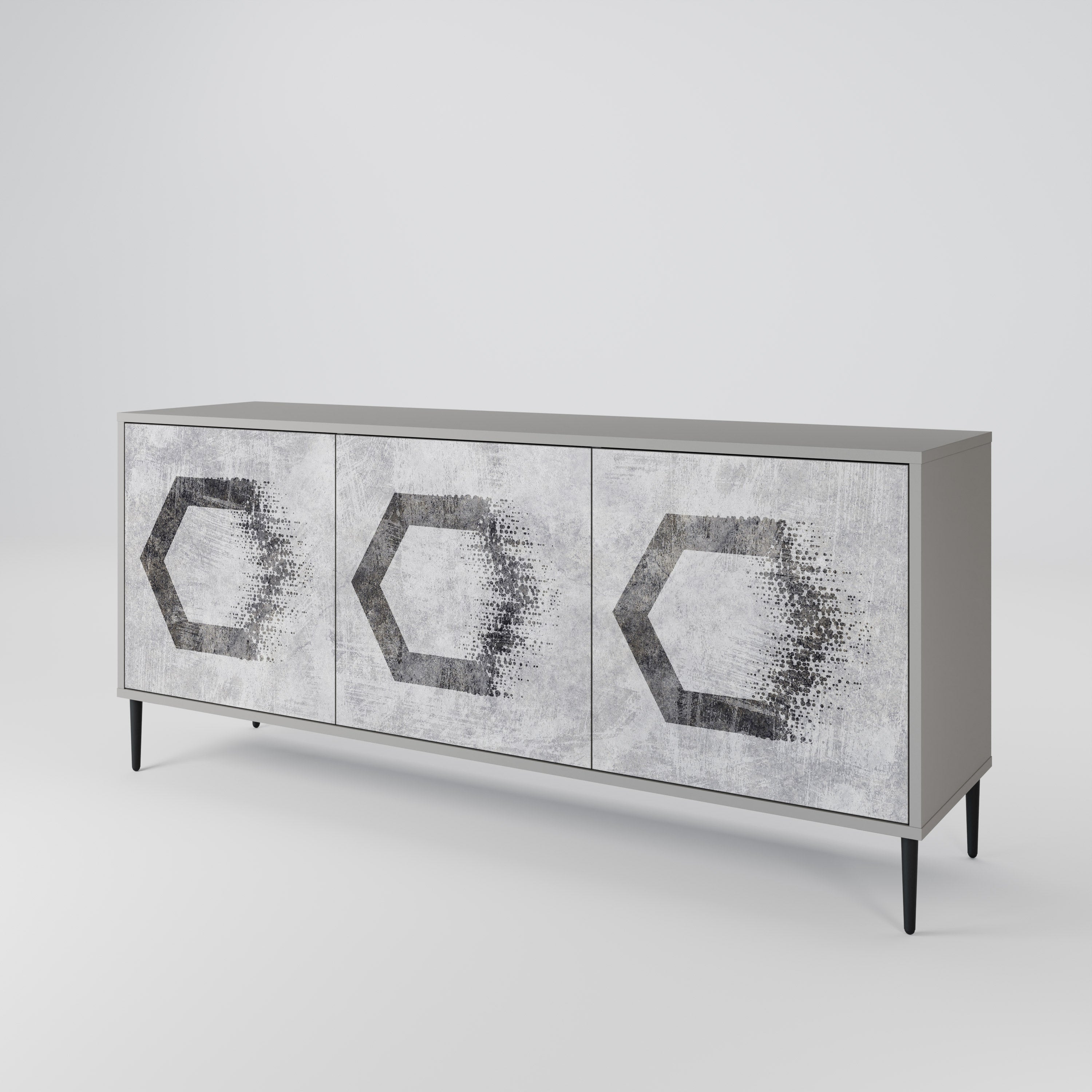 HEXAGONAL FIGURES 3-Door Sideboard in Grey Finish