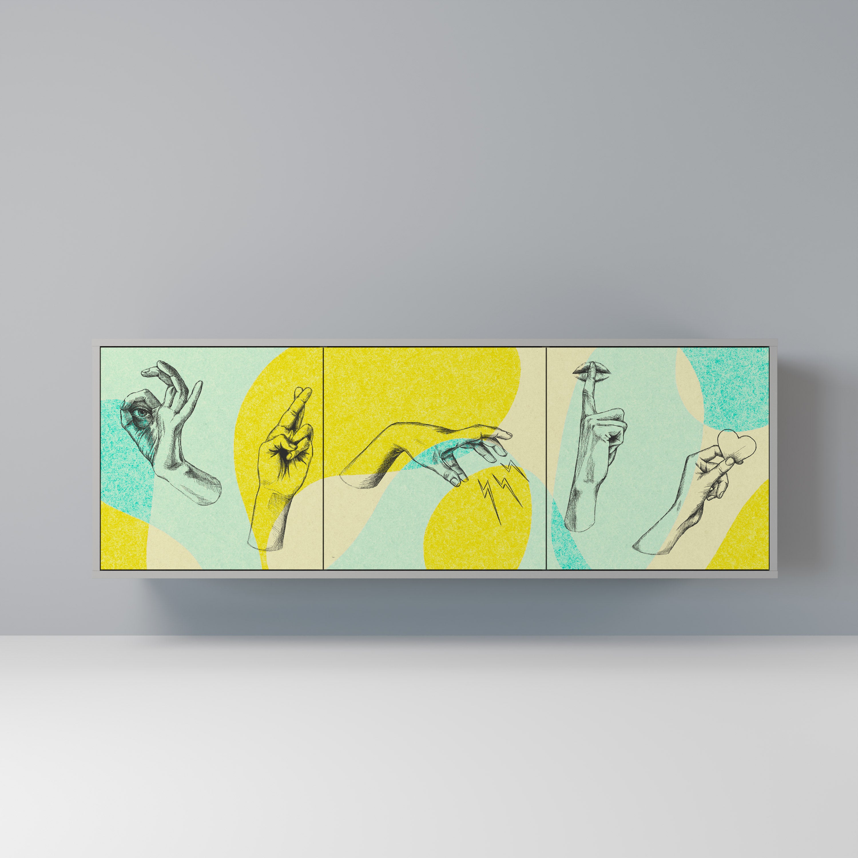 BODY LANGUAGE 3-Door Sideboard in Grey Finish