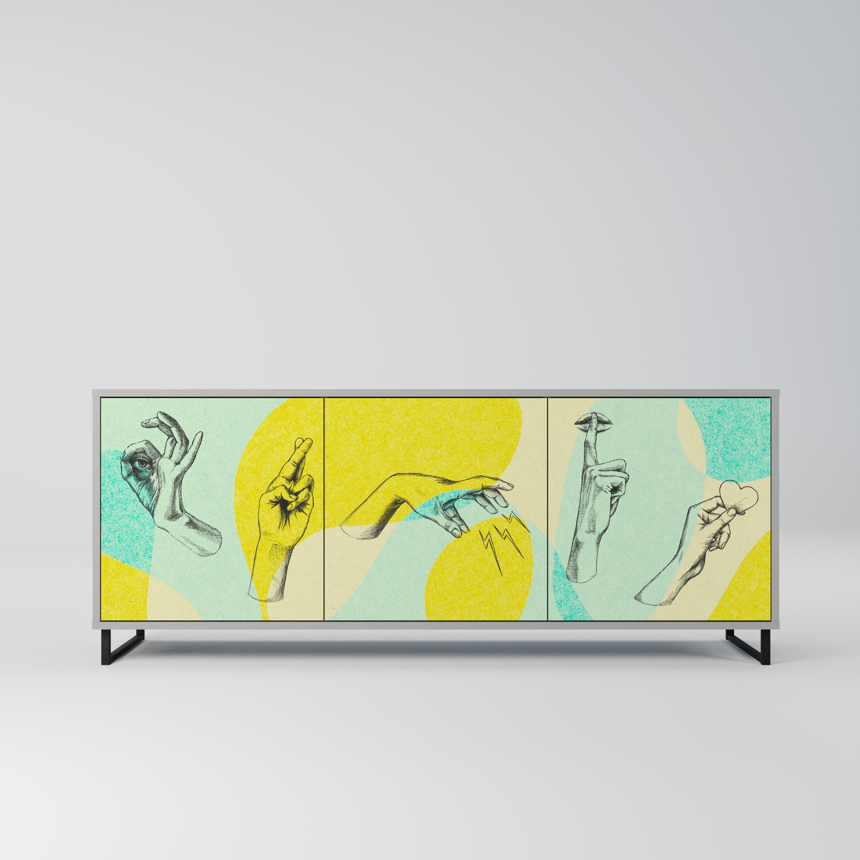 BODY LANGUAGE 3-Door Sideboard in Grey Finish