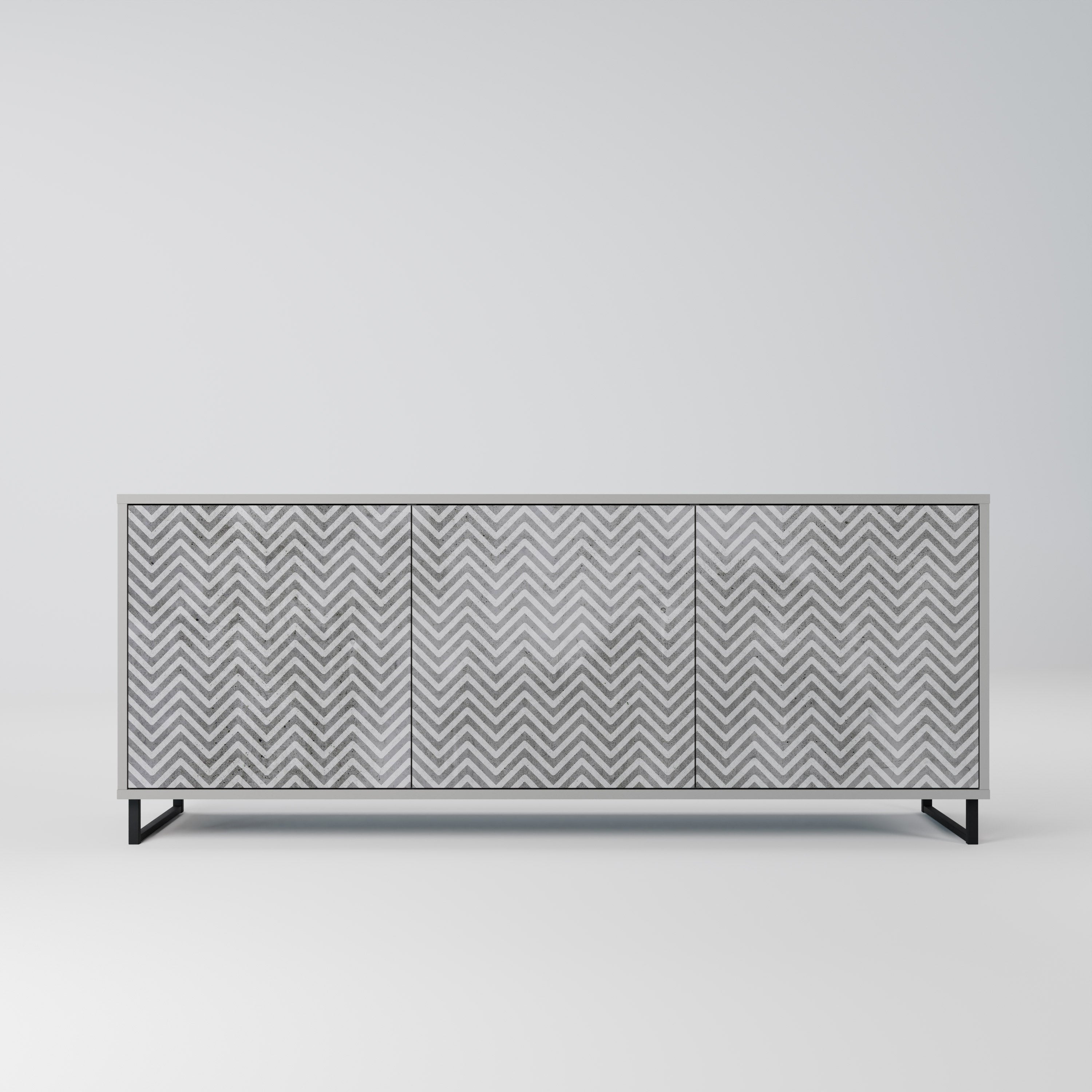 CONCRETE ZIG ZAG 3-Door Sideboard in Grey Finish