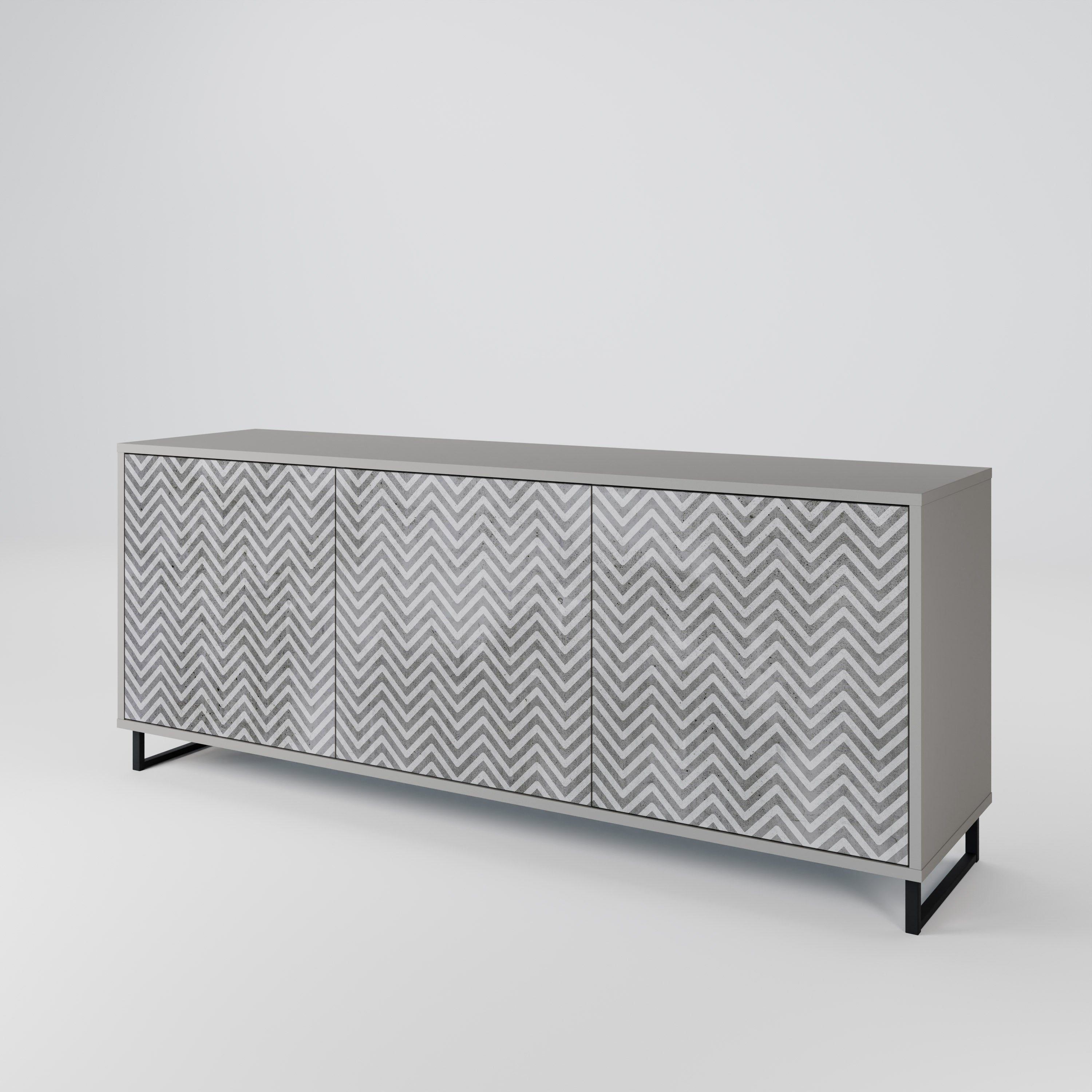 CONCRETE ZIG ZAG 3-Door Sideboard in Grey Finish