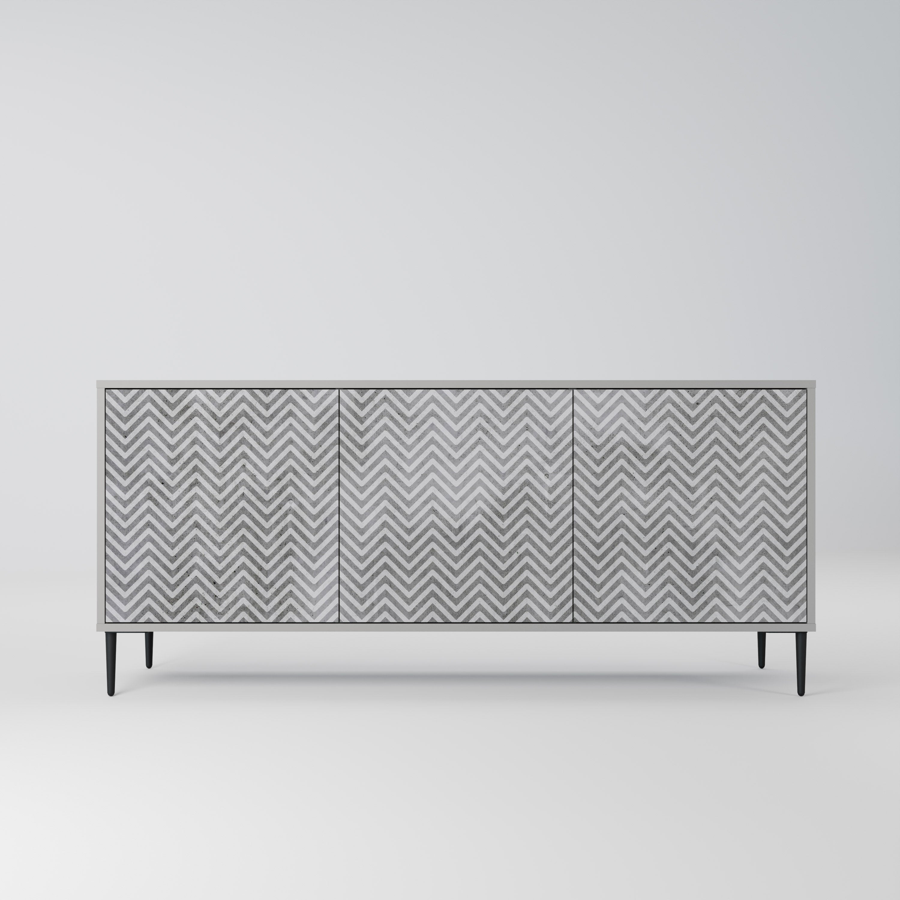 CONCRETE ZIG ZAG 3-Door Sideboard in Grey Finish