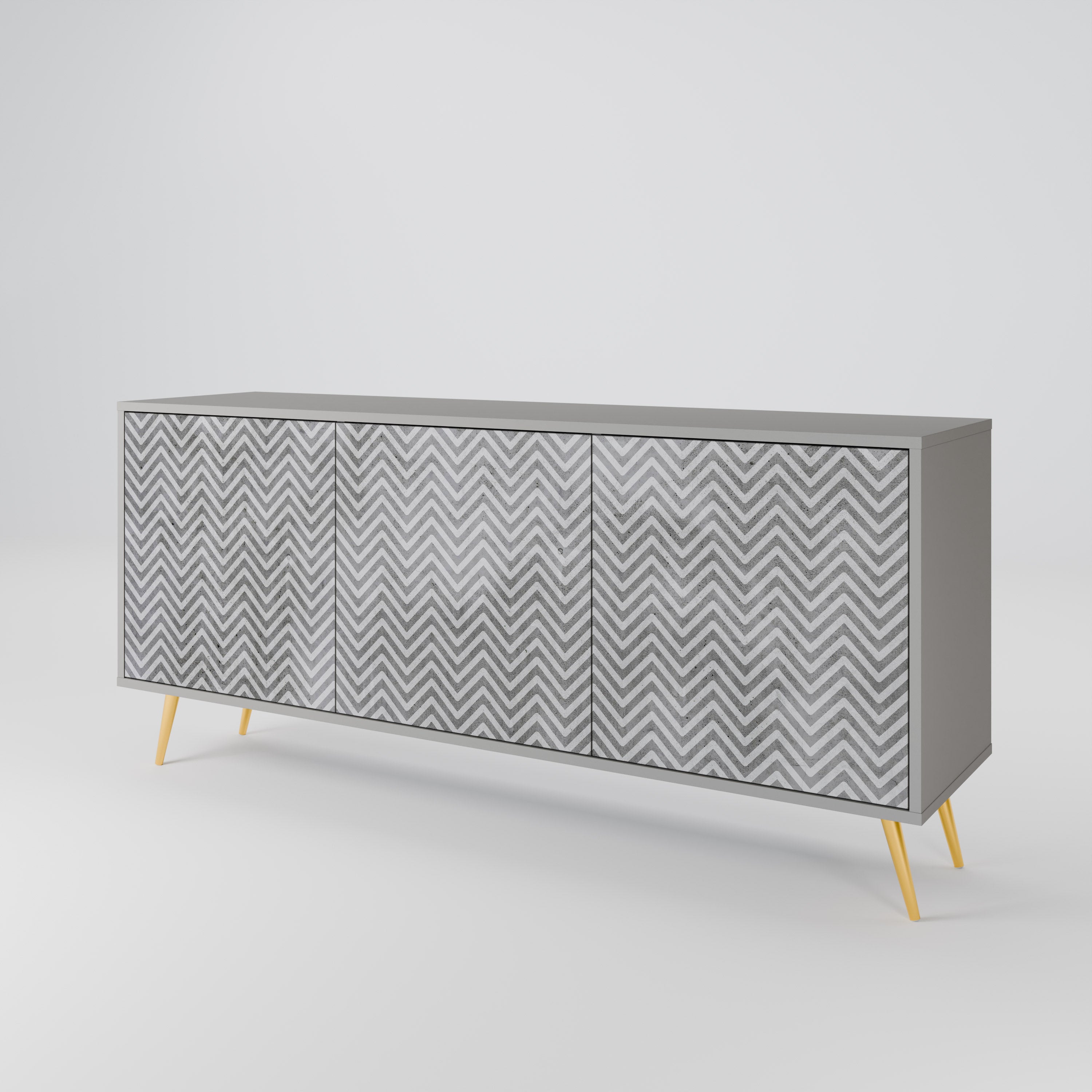 CONCRETE ZIG ZAG 3-Door Sideboard in Grey Finish