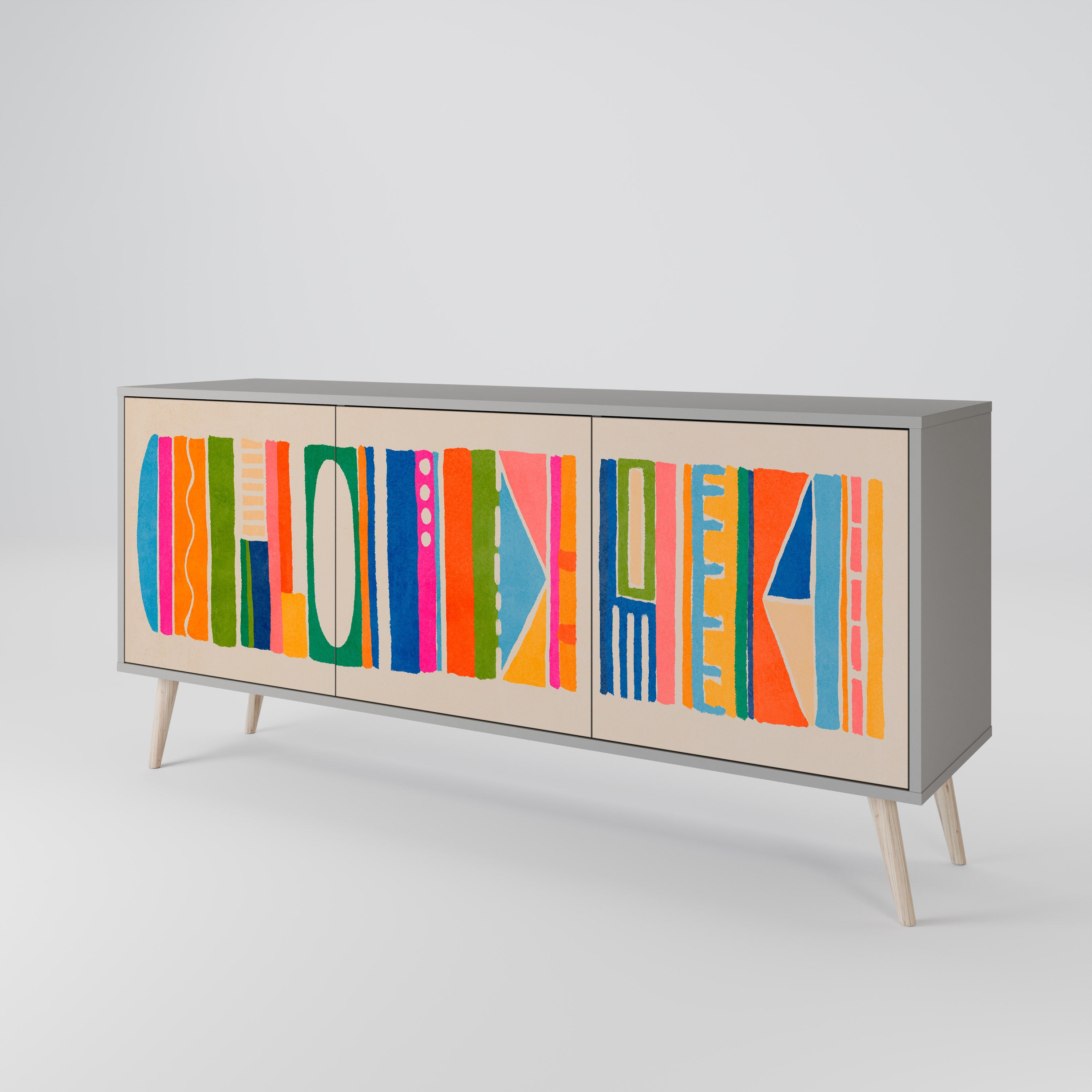 GEOMETRIC SHINE 3-Door Sideboard in Grey Finish