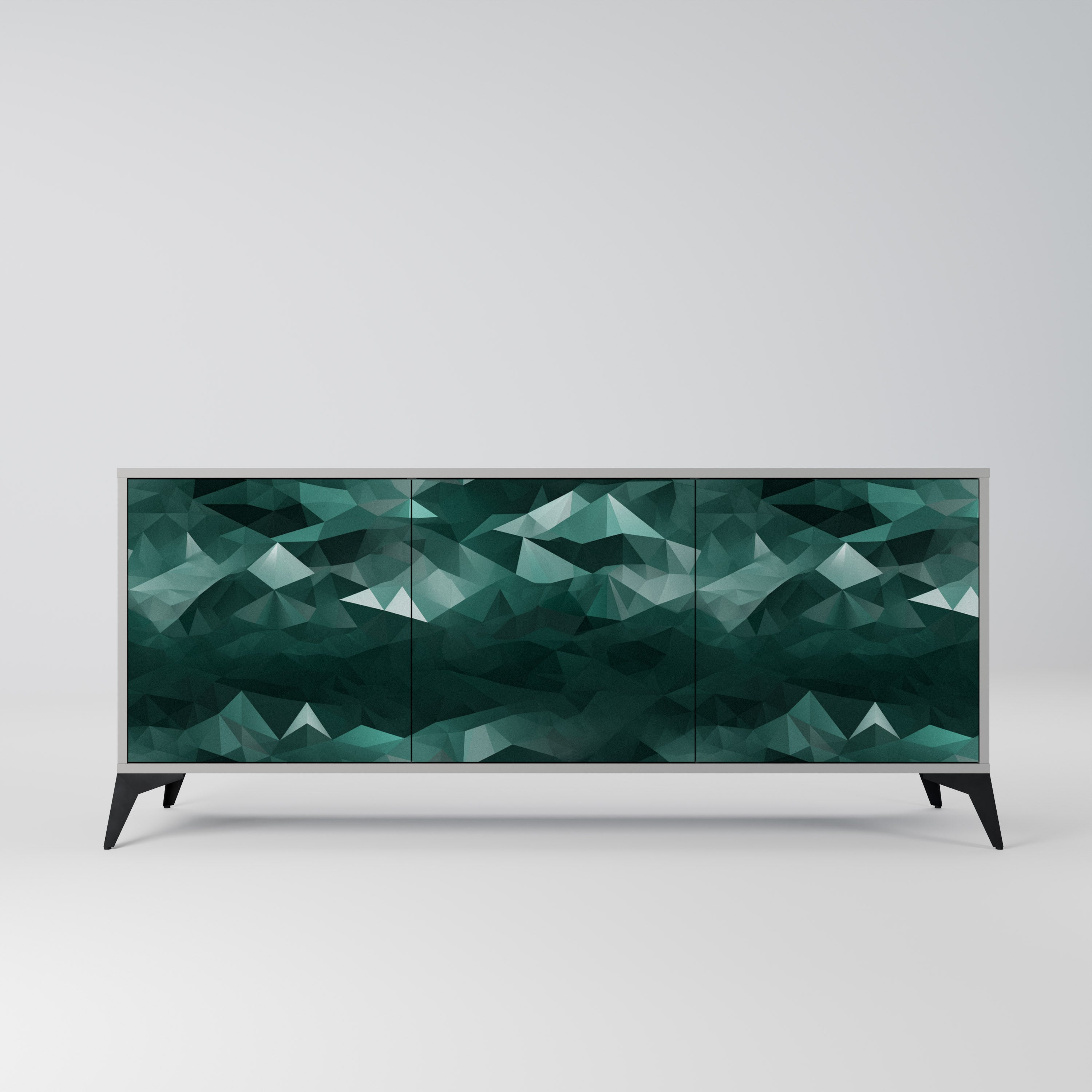 POLYGONAL FLOATING 3-Door Sideboard in Grey Finish