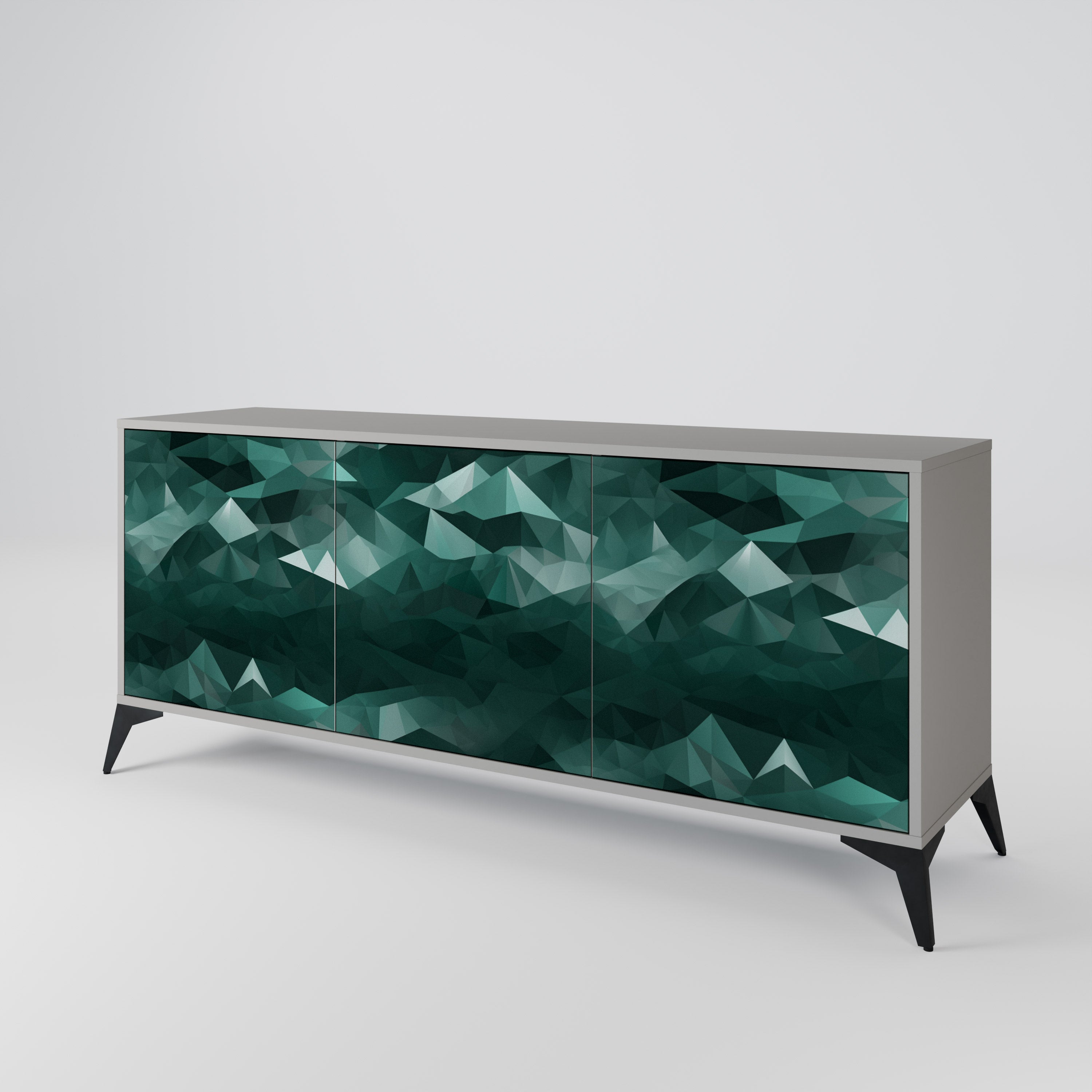 POLYGONAL FLOATING 3-Door Sideboard in Grey Finish