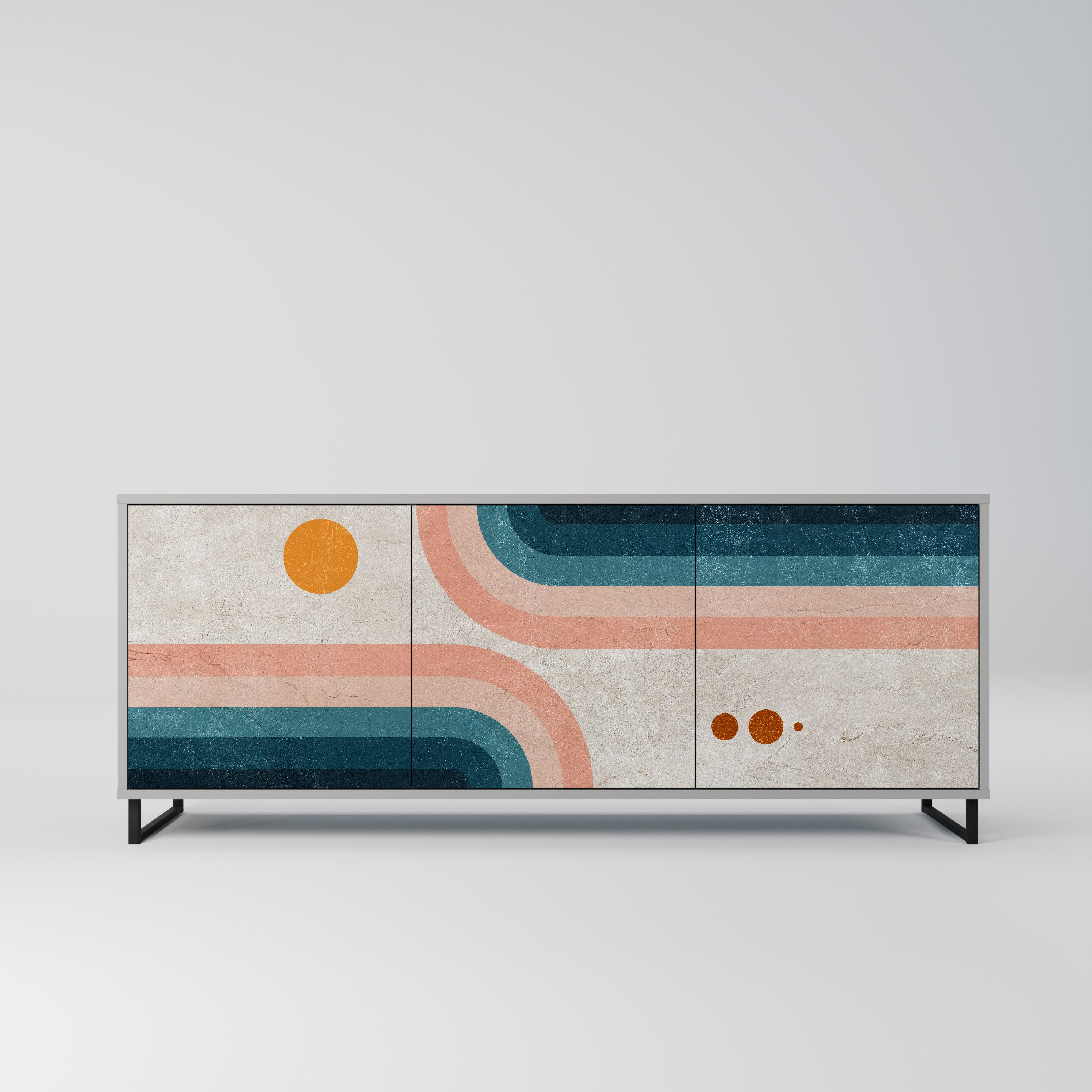 TWO HALVES 3-Door Sideboard in Grey Finish