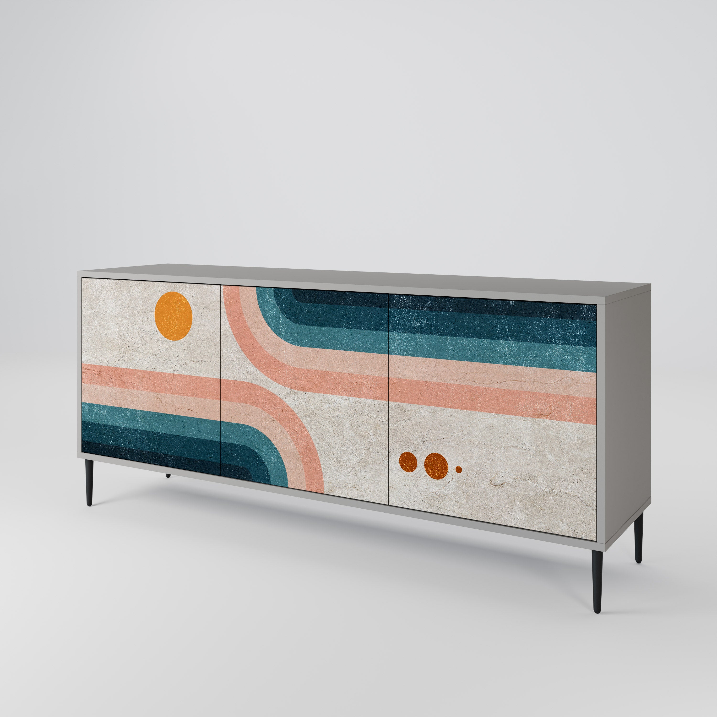 TWO HALVES 3-Door Sideboard in Grey Finish