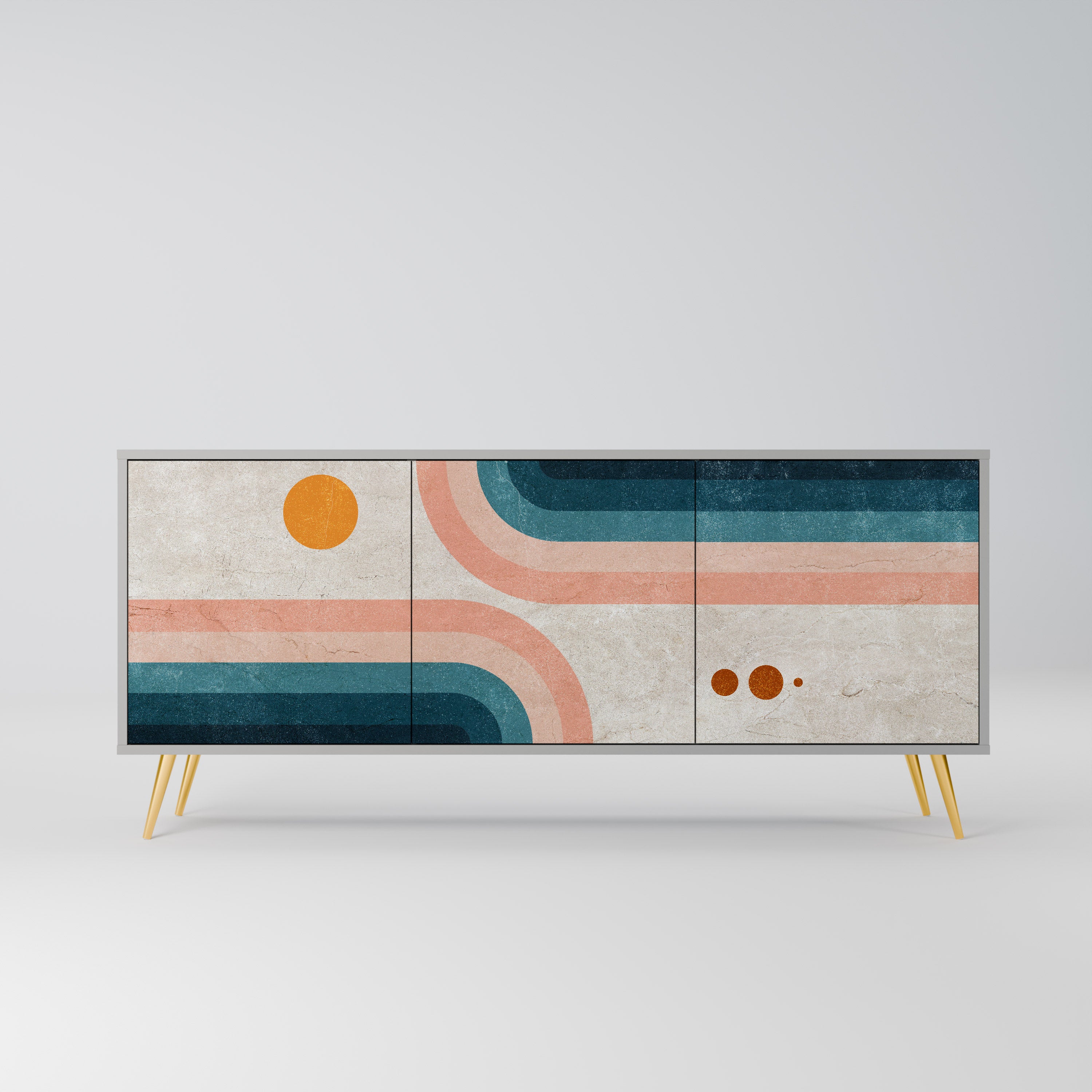 TWO HALVES 3-Door Sideboard in Grey Finish