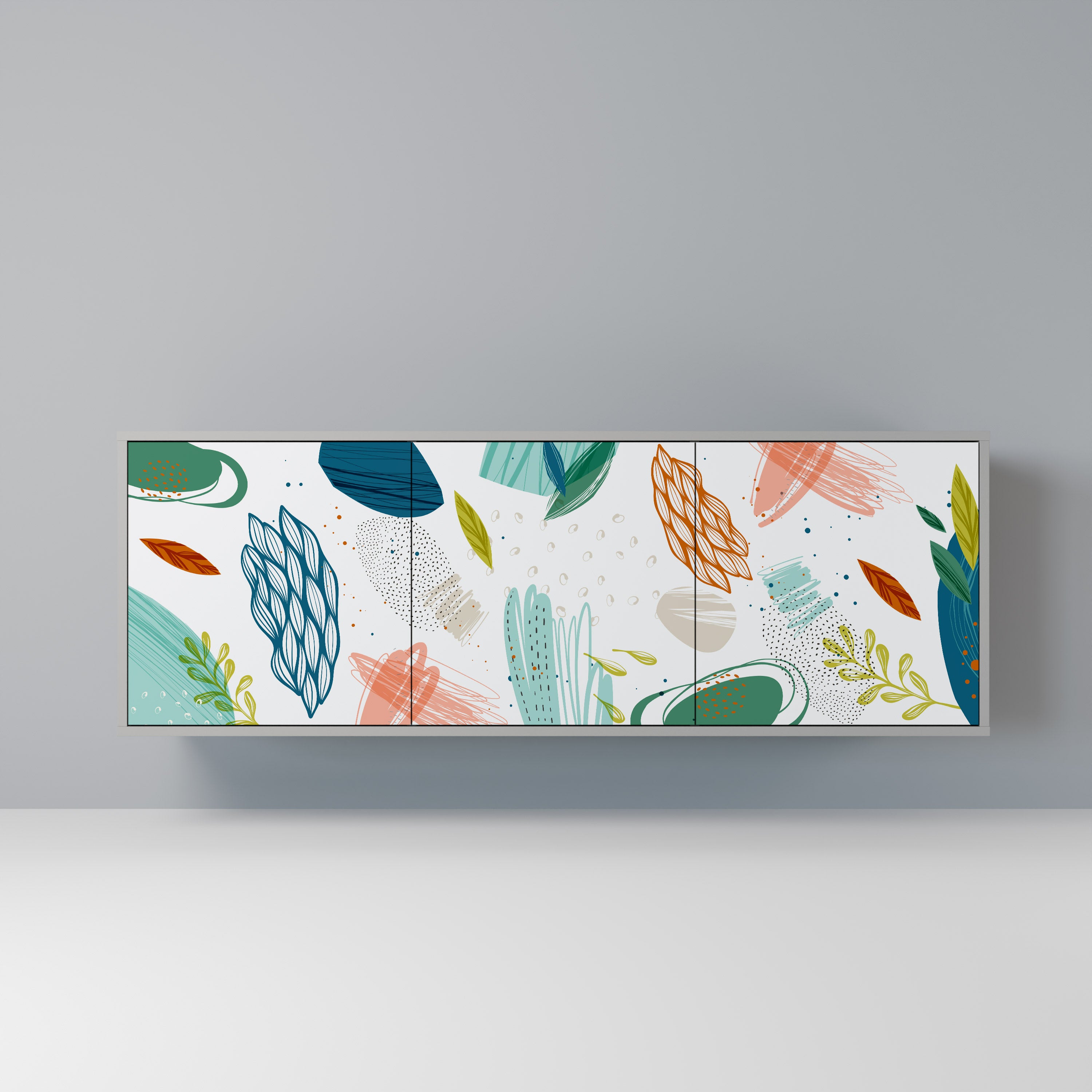 BOTANICAL HURRICANE 3-Door Sideboard in Grey Finish