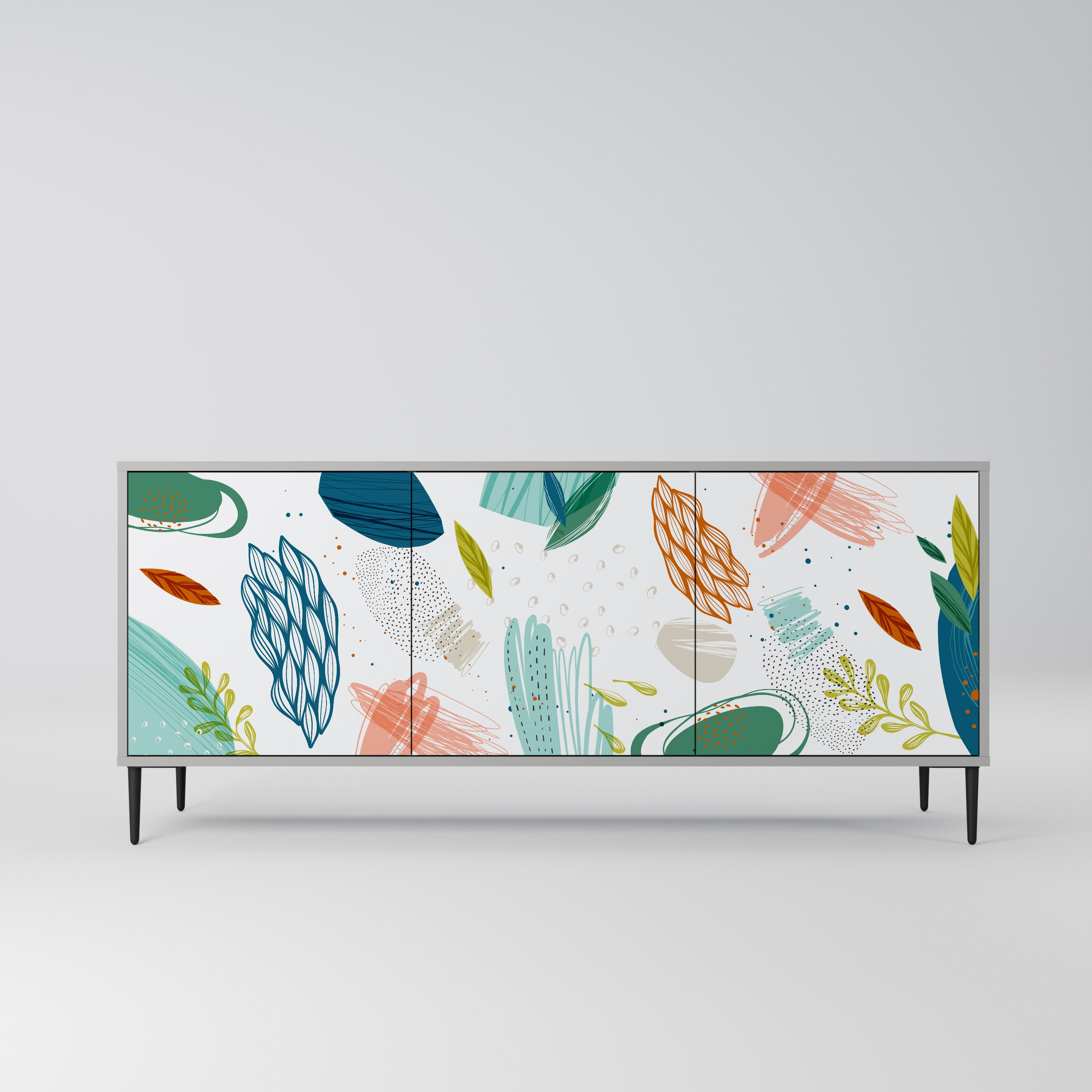 BOTANICAL HURRICANE 3-Door Sideboard in Grey Finish