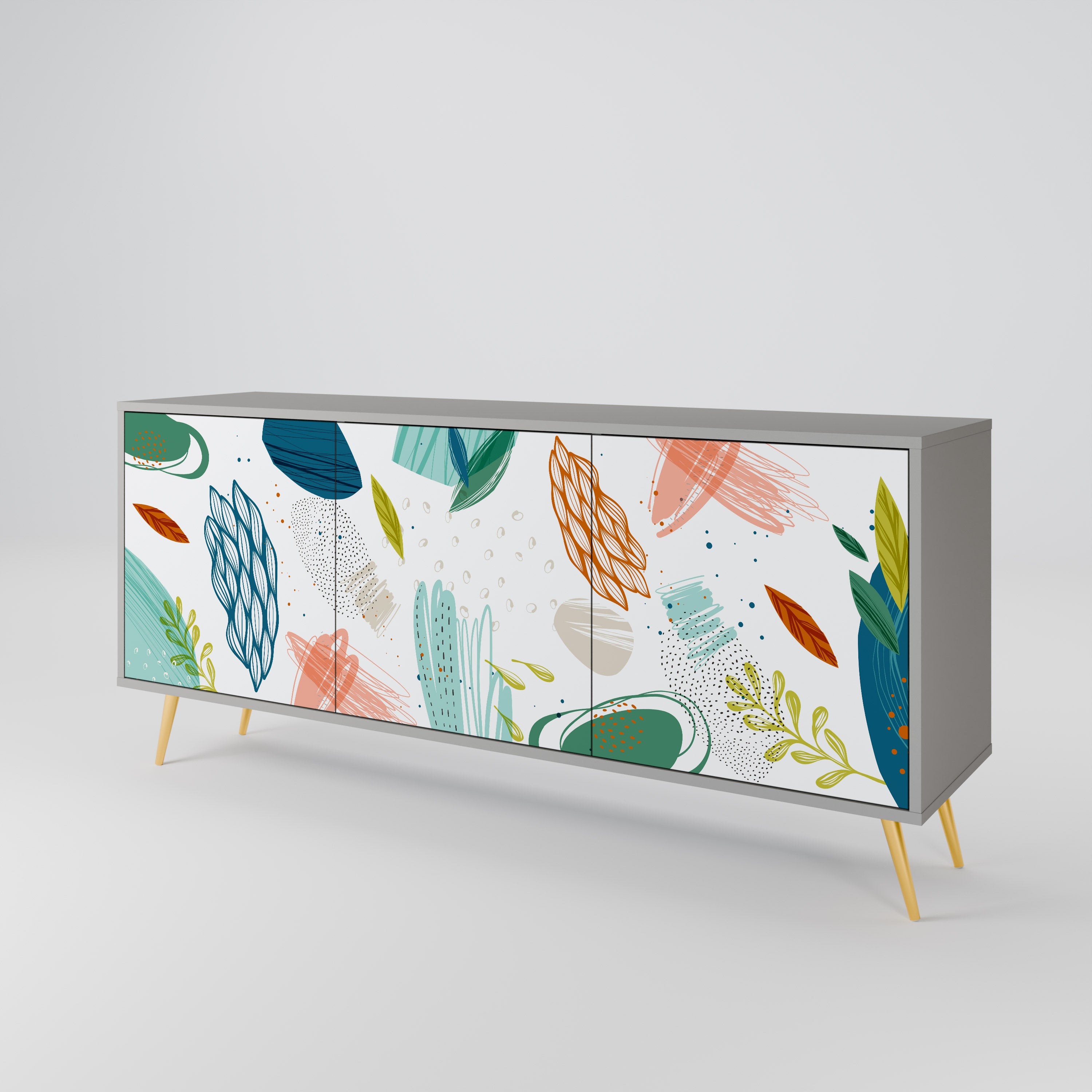 BOTANICAL HURRICANE 3-Door Sideboard in Grey Finish