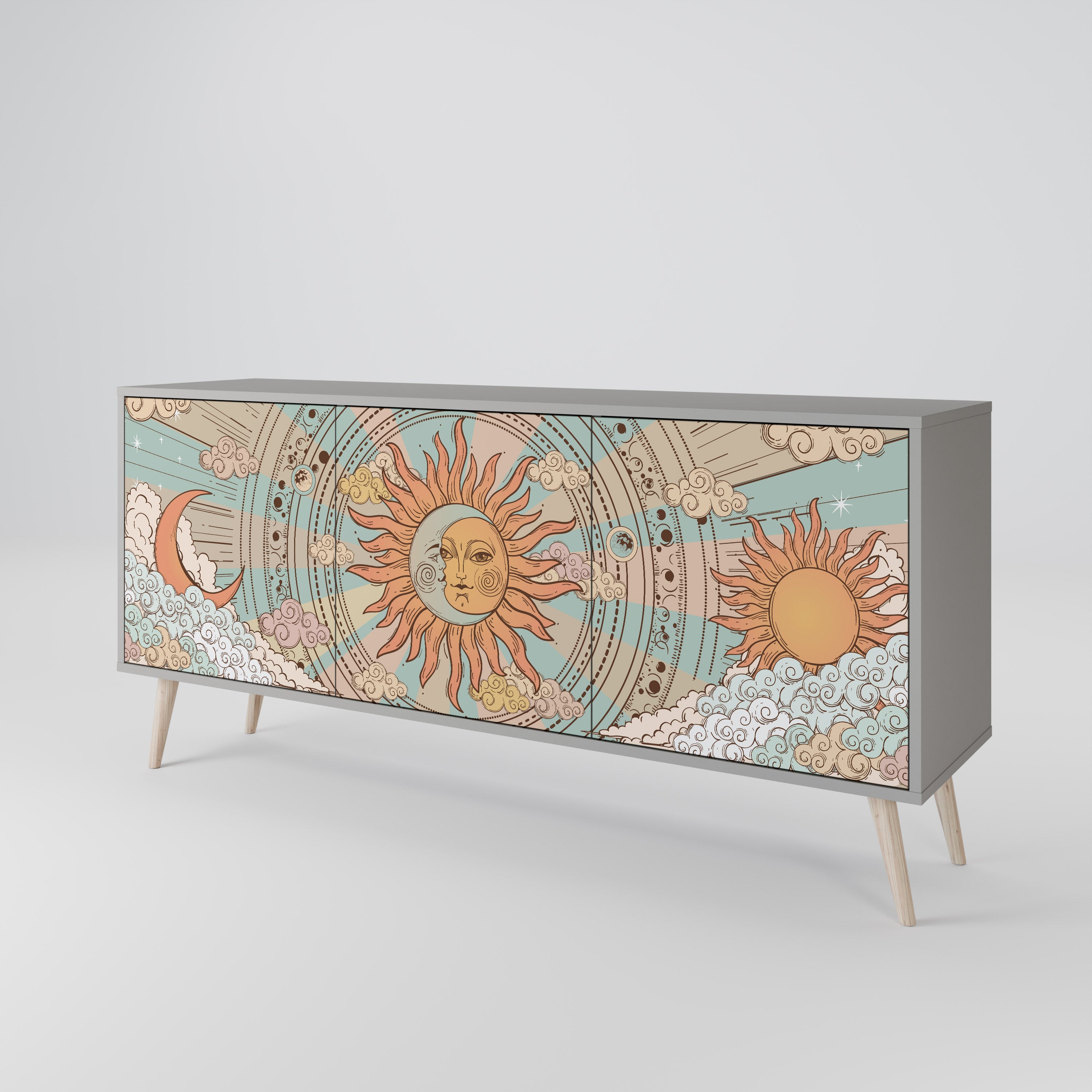 MYSTICAL STRUCTURE 3-Door Sideboard in Grey Finish