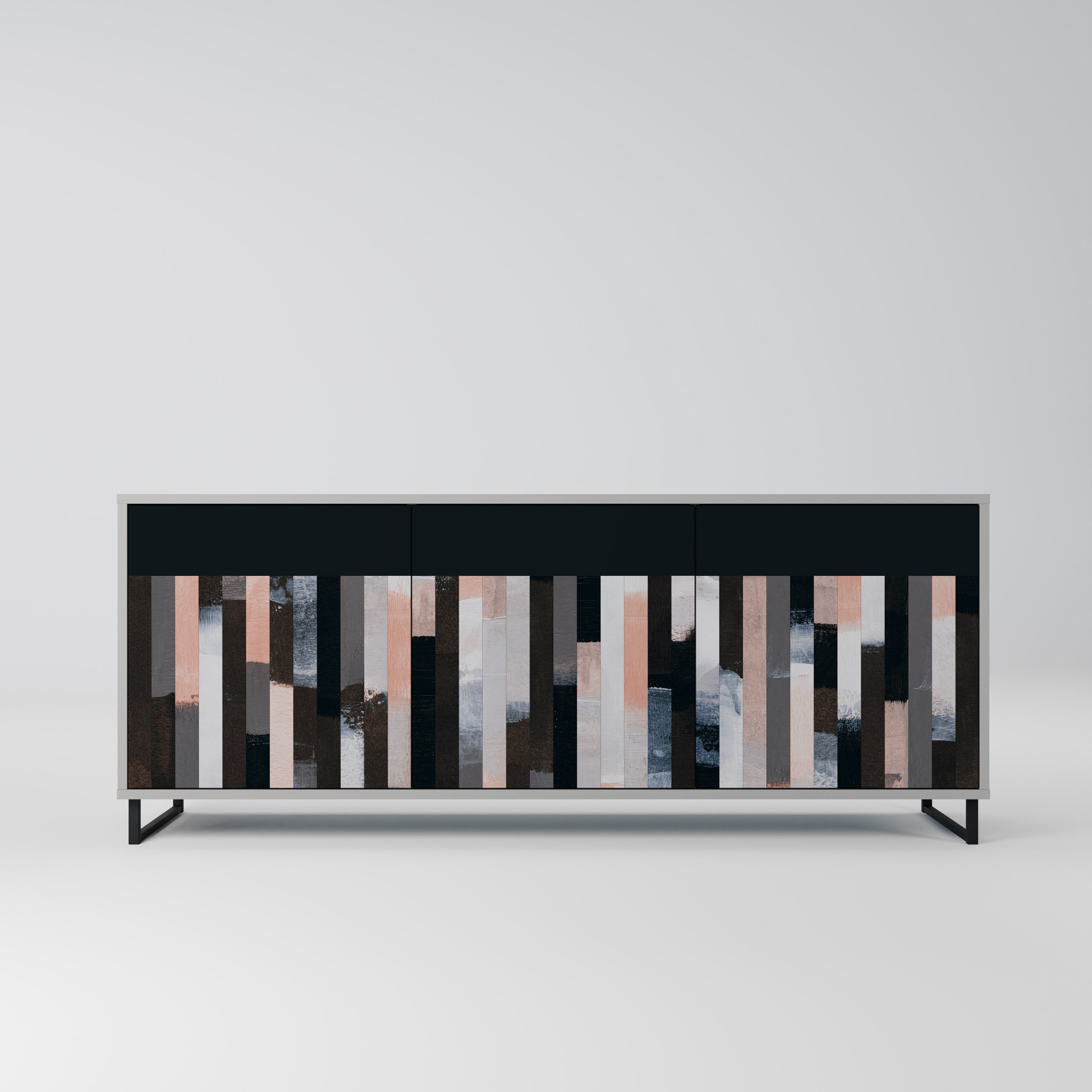 COLLAGE OF RECTANGLES 3-Door Sideboard in Grey Finish