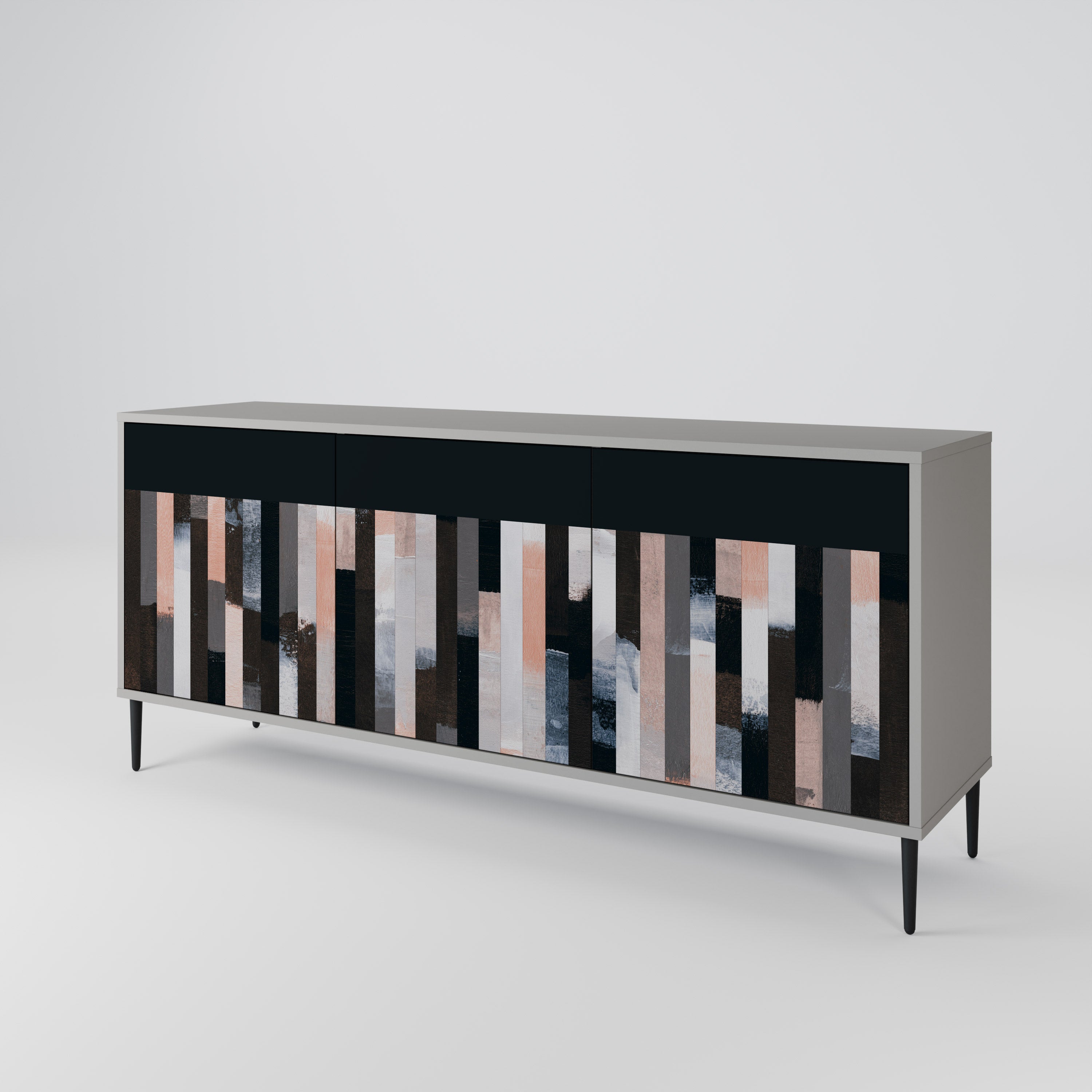 COLLAGE OF RECTANGLES 3-Door Sideboard in Grey Finish