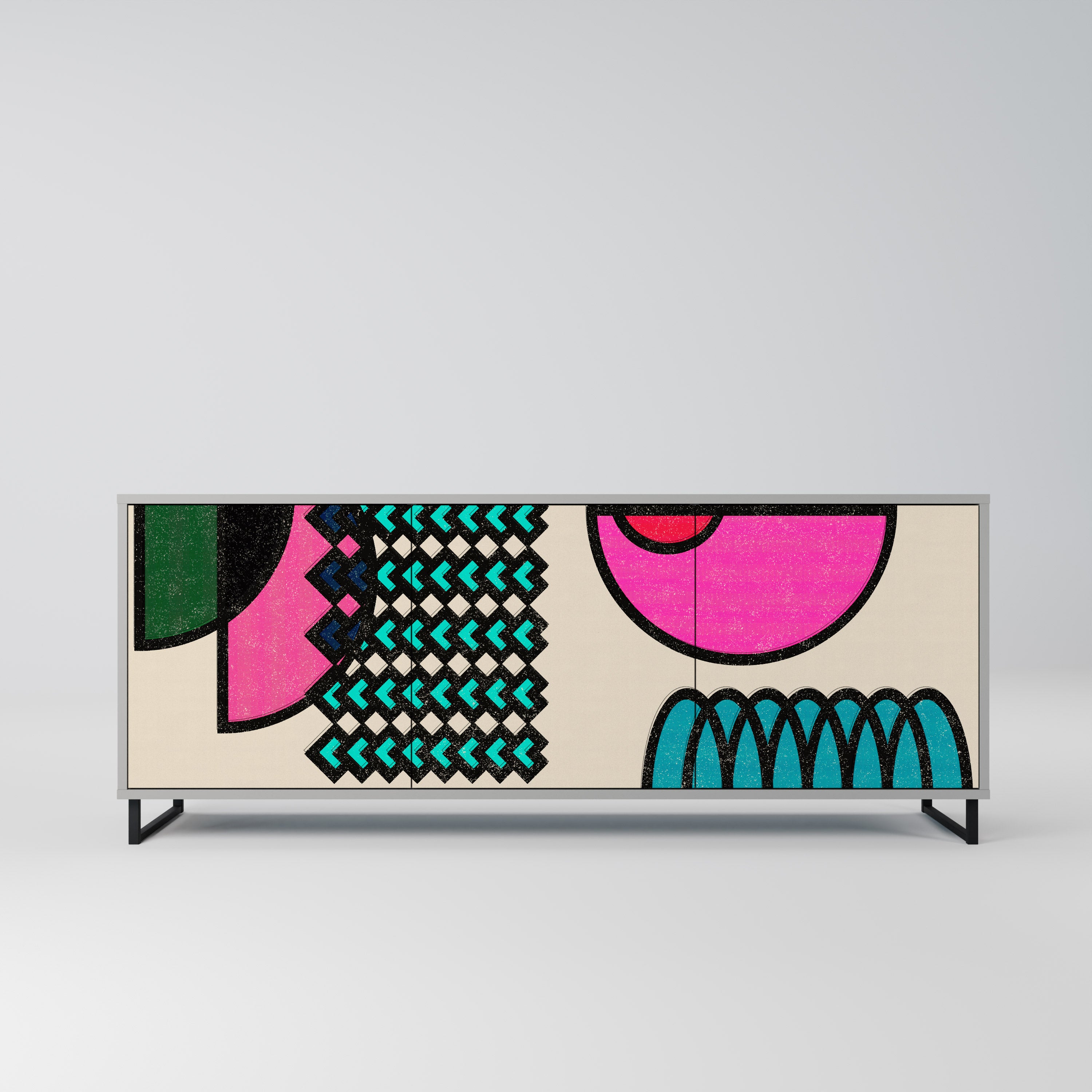 GEOMETRIC RHAPSODY 3-Door Sideboard in Grey Finish