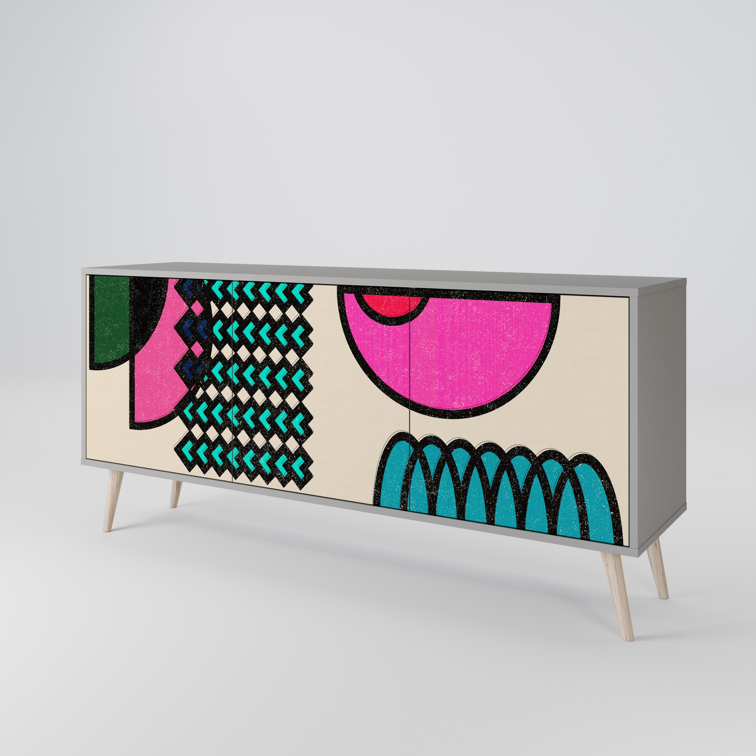 GEOMETRIC RHAPSODY 3-Door Sideboard in Grey Finish