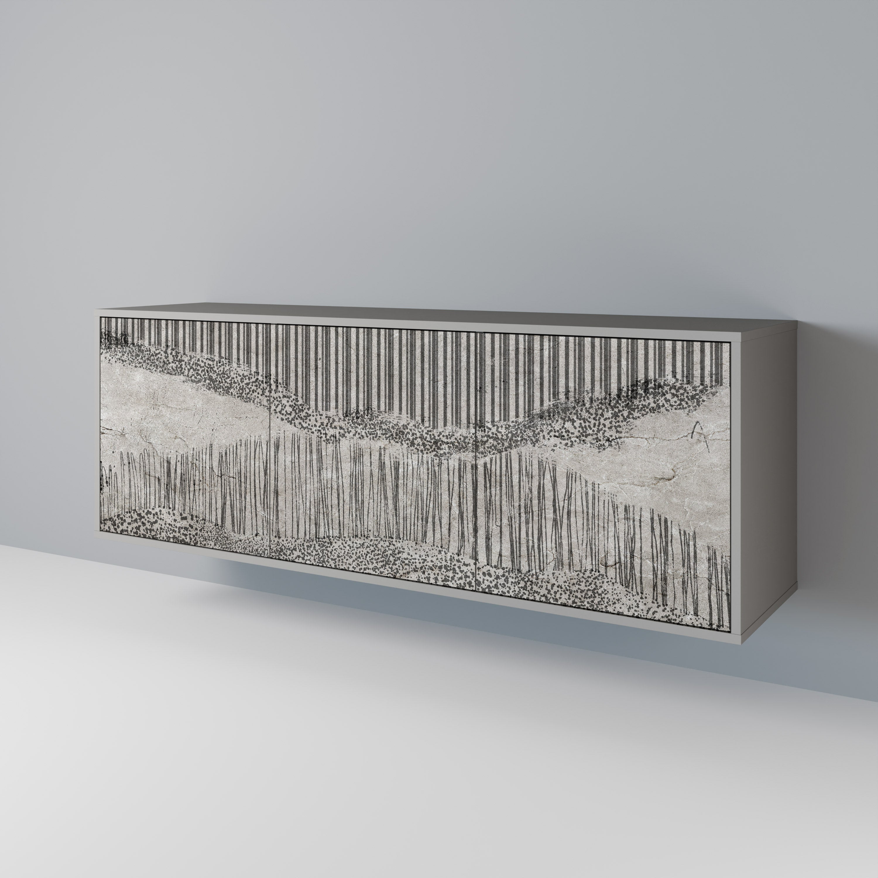 GRAIN LINES 3-Door Sideboard in Grey Finish