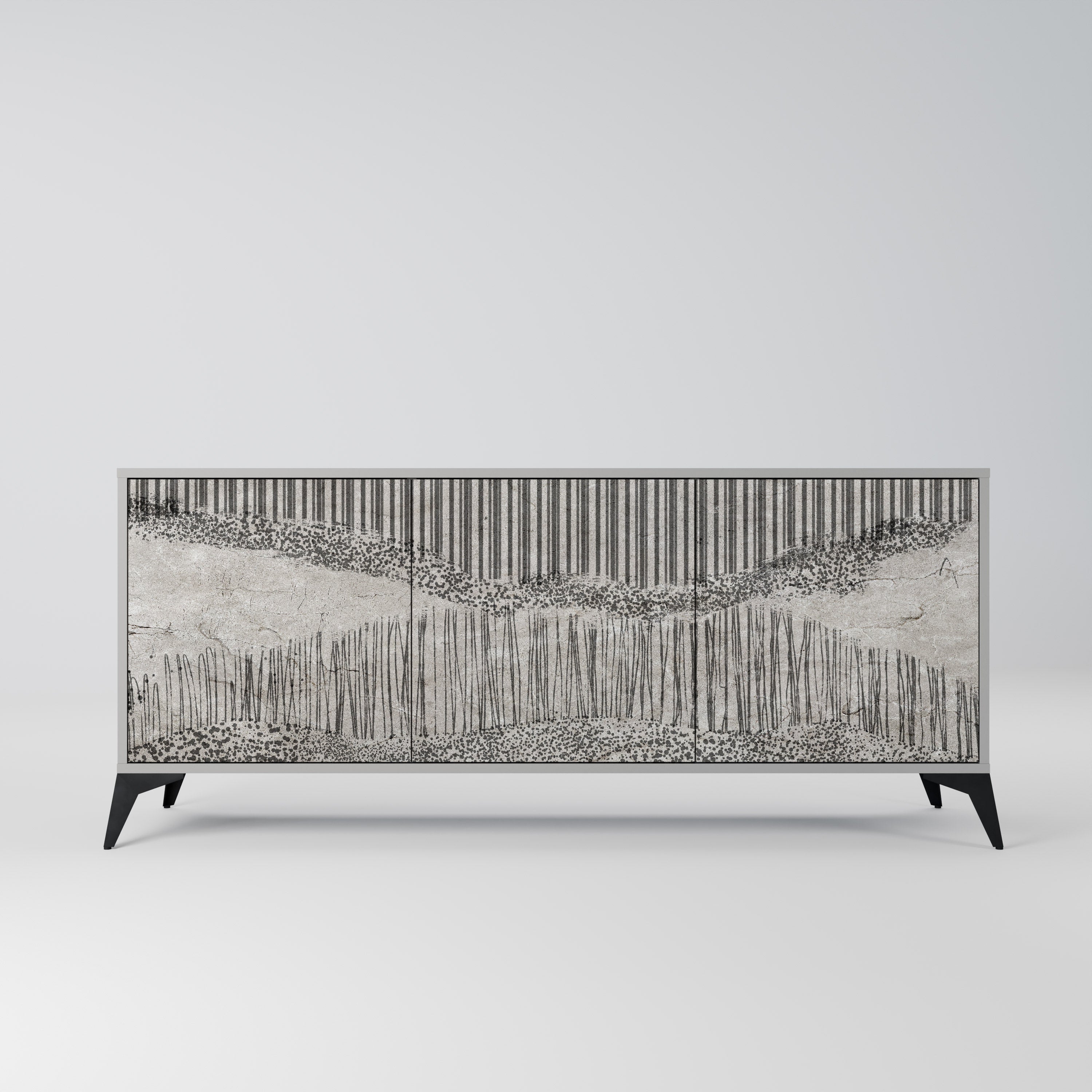 GRAIN LINES 3-Door Sideboard in Grey Finish
