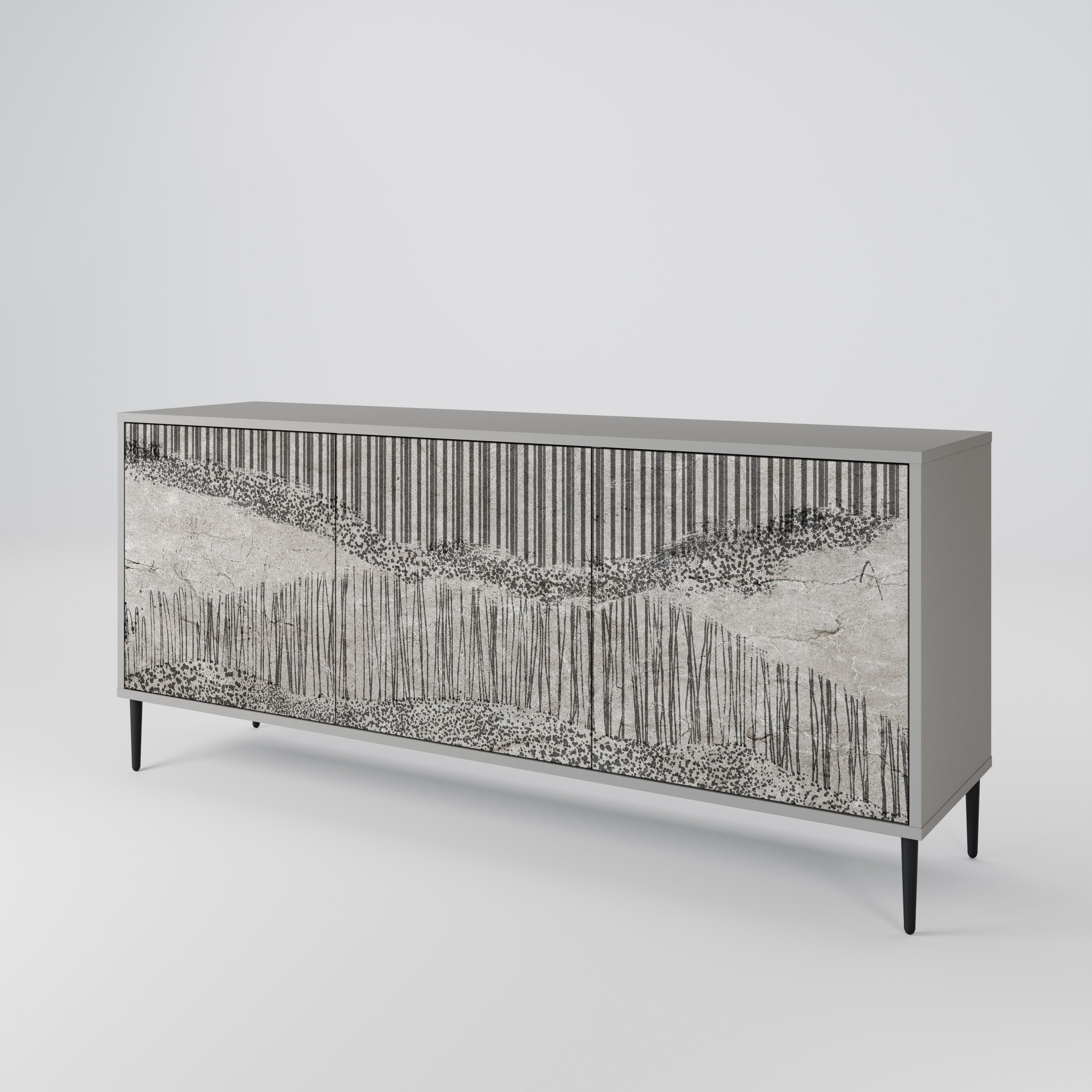 GRAIN LINES 3-Door Sideboard in Grey Finish