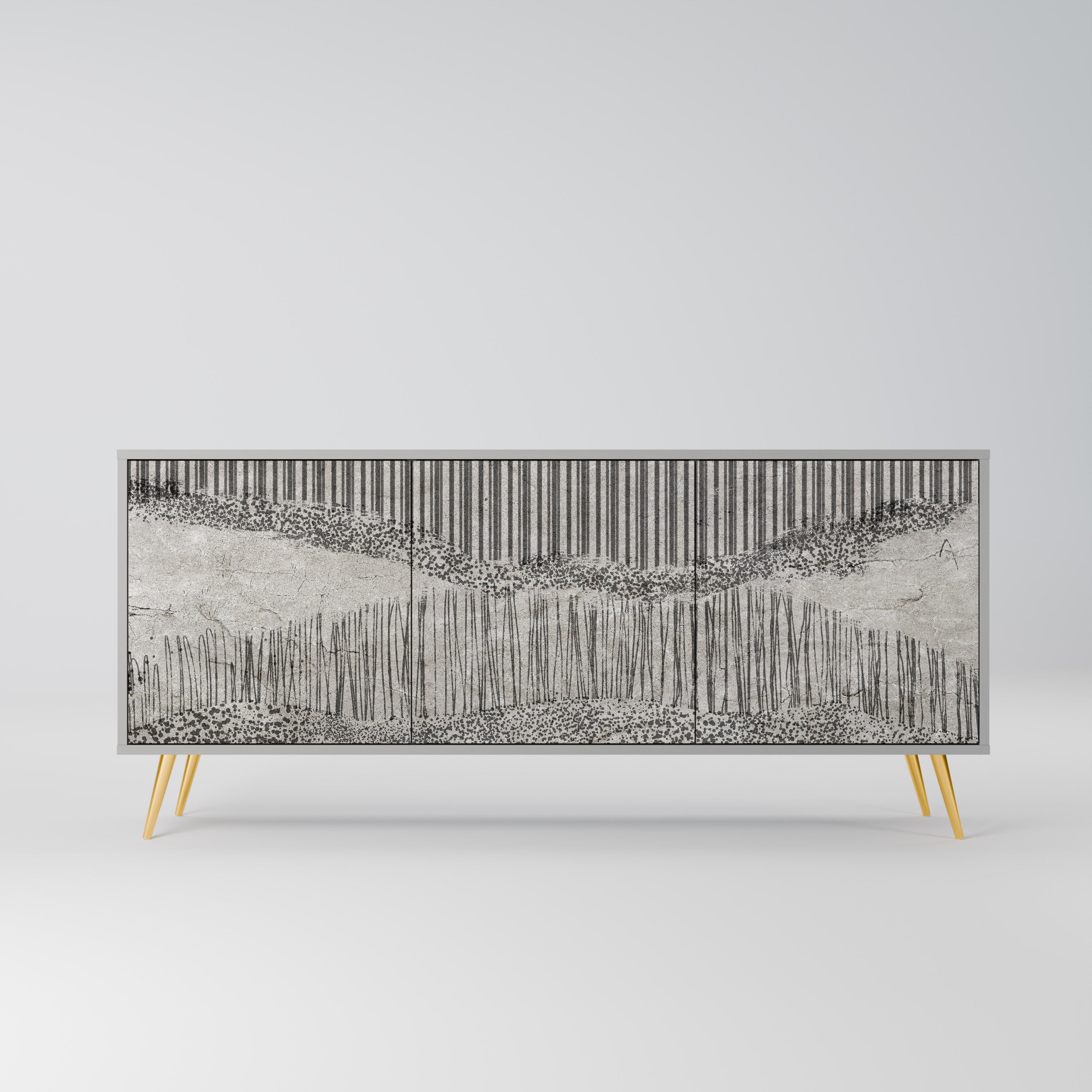 GRAIN LINES 3-Door Sideboard in Grey Finish