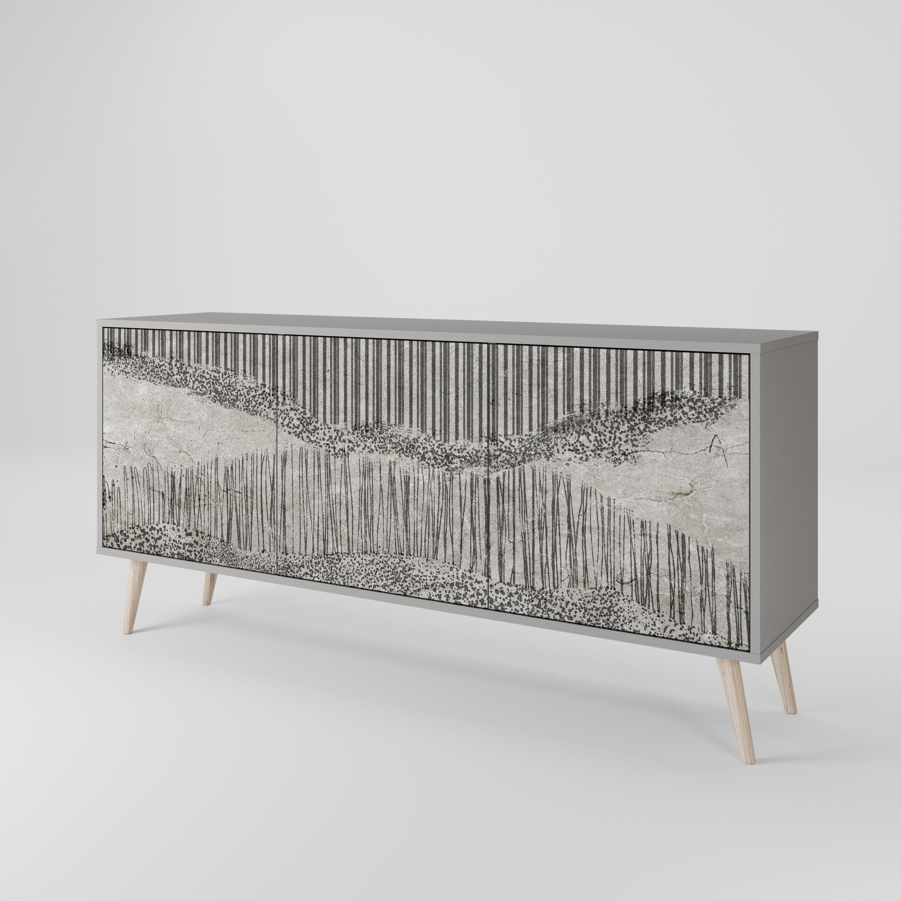 GRAIN LINES 3-Door Sideboard in Grey Finish