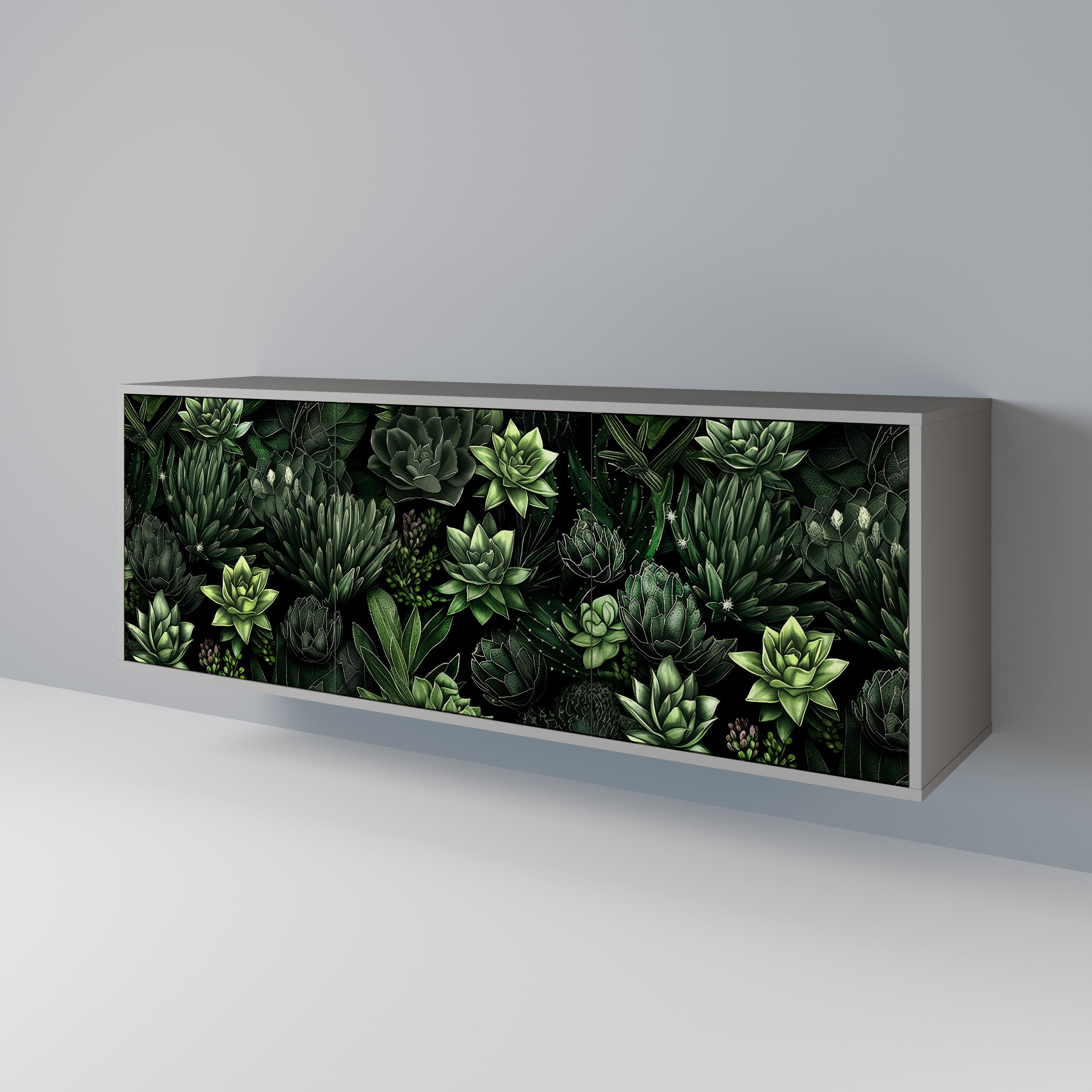 Aparador de 3 puertas SUCCULENT JUNGLE en acabado gris