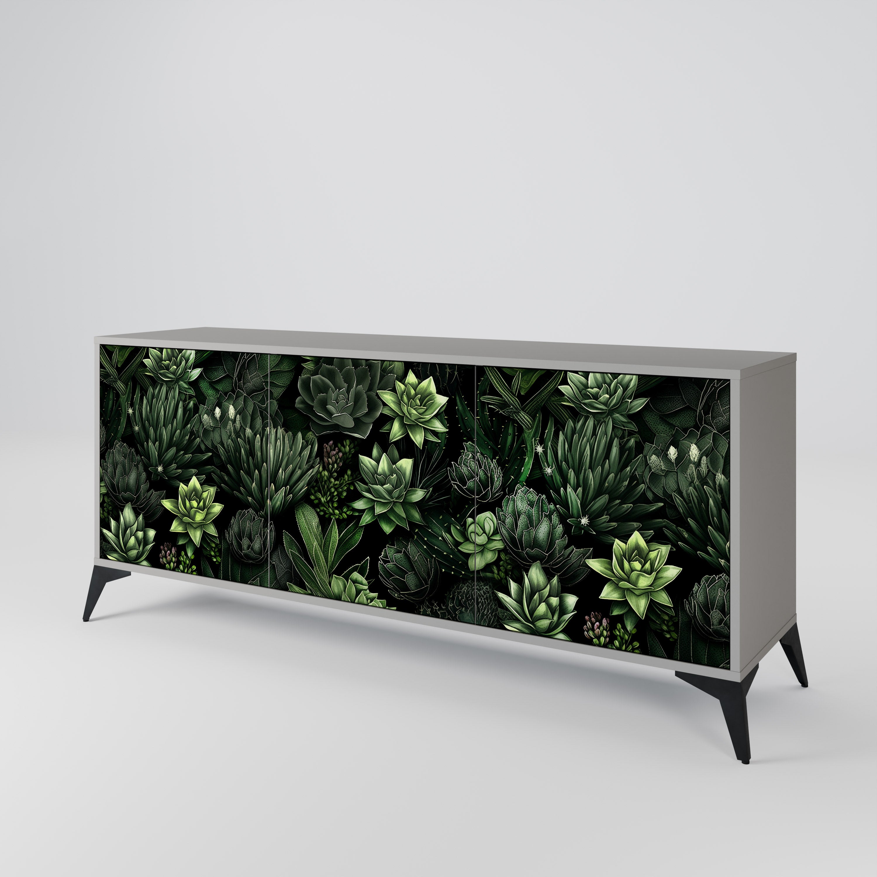 Aparador de 3 puertas SUCCULENT JUNGLE en acabado gris