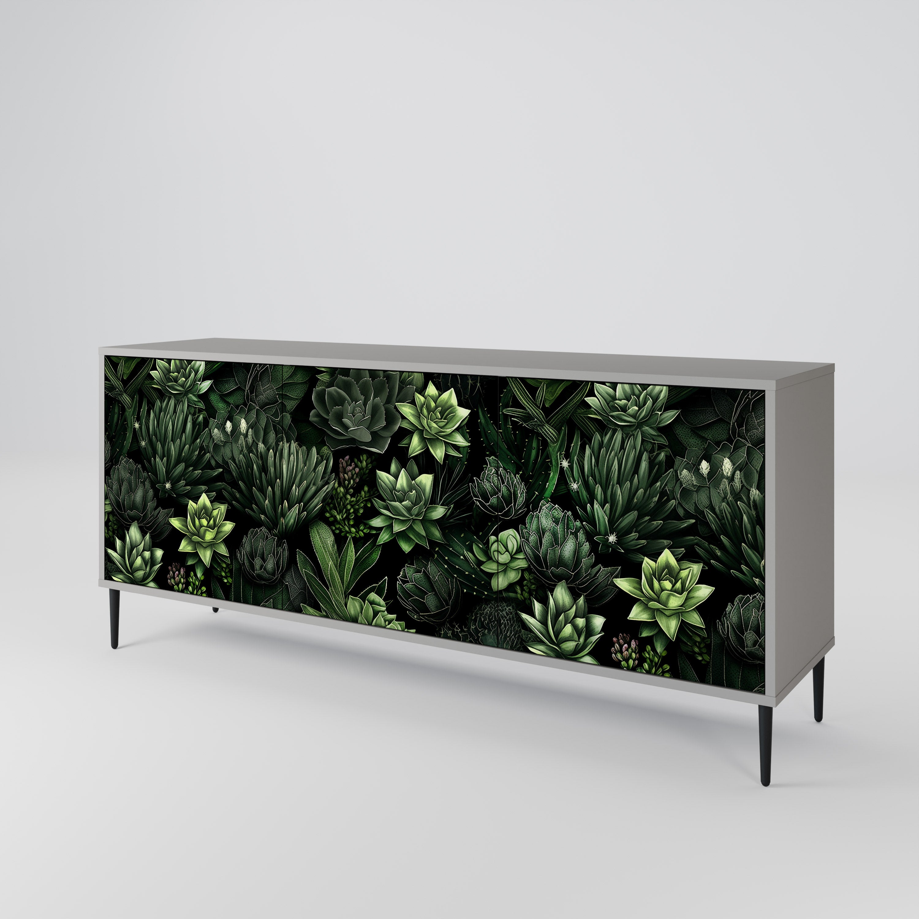 Aparador de 3 puertas SUCCULENT JUNGLE en acabado gris