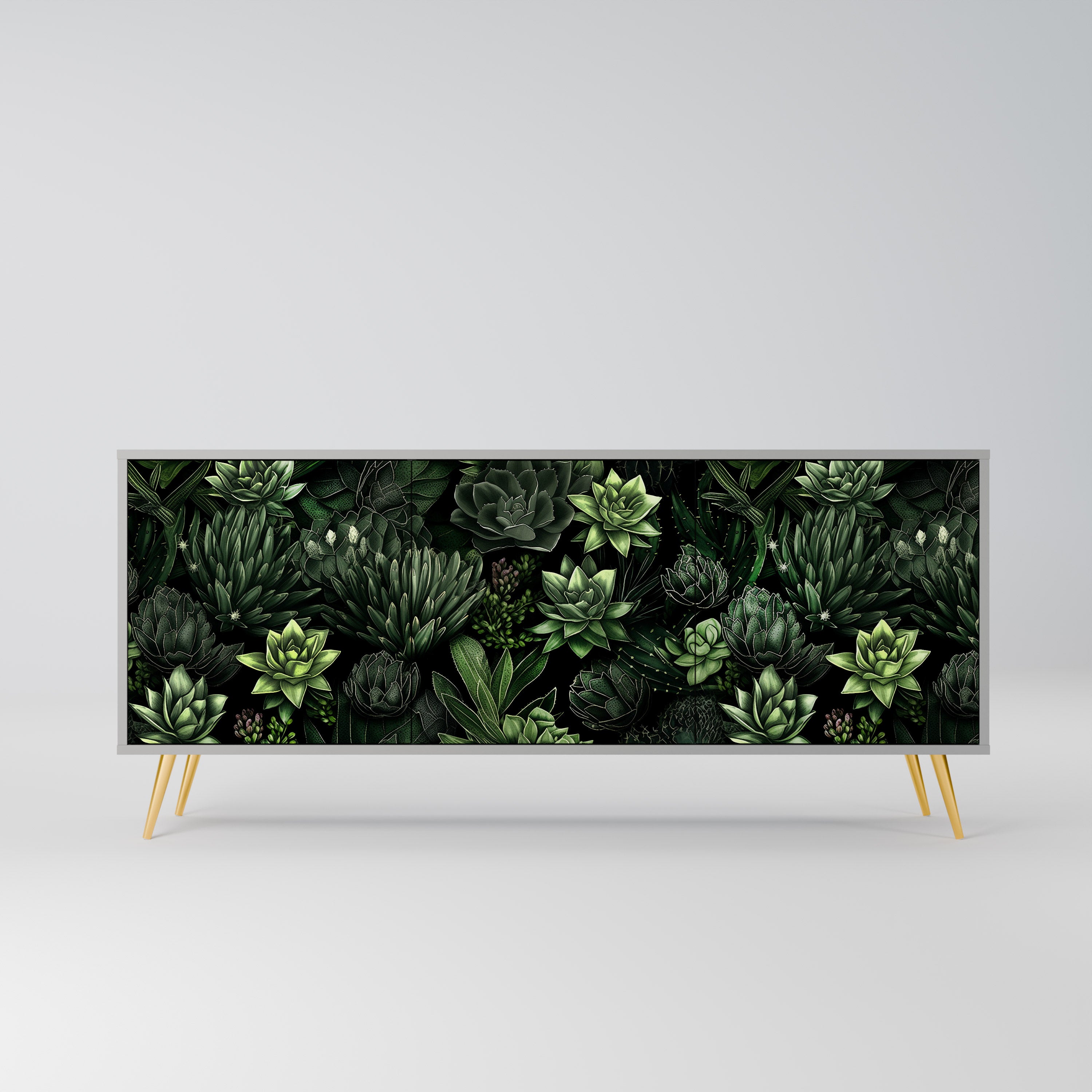 Aparador de 3 puertas SUCCULENT JUNGLE en acabado gris