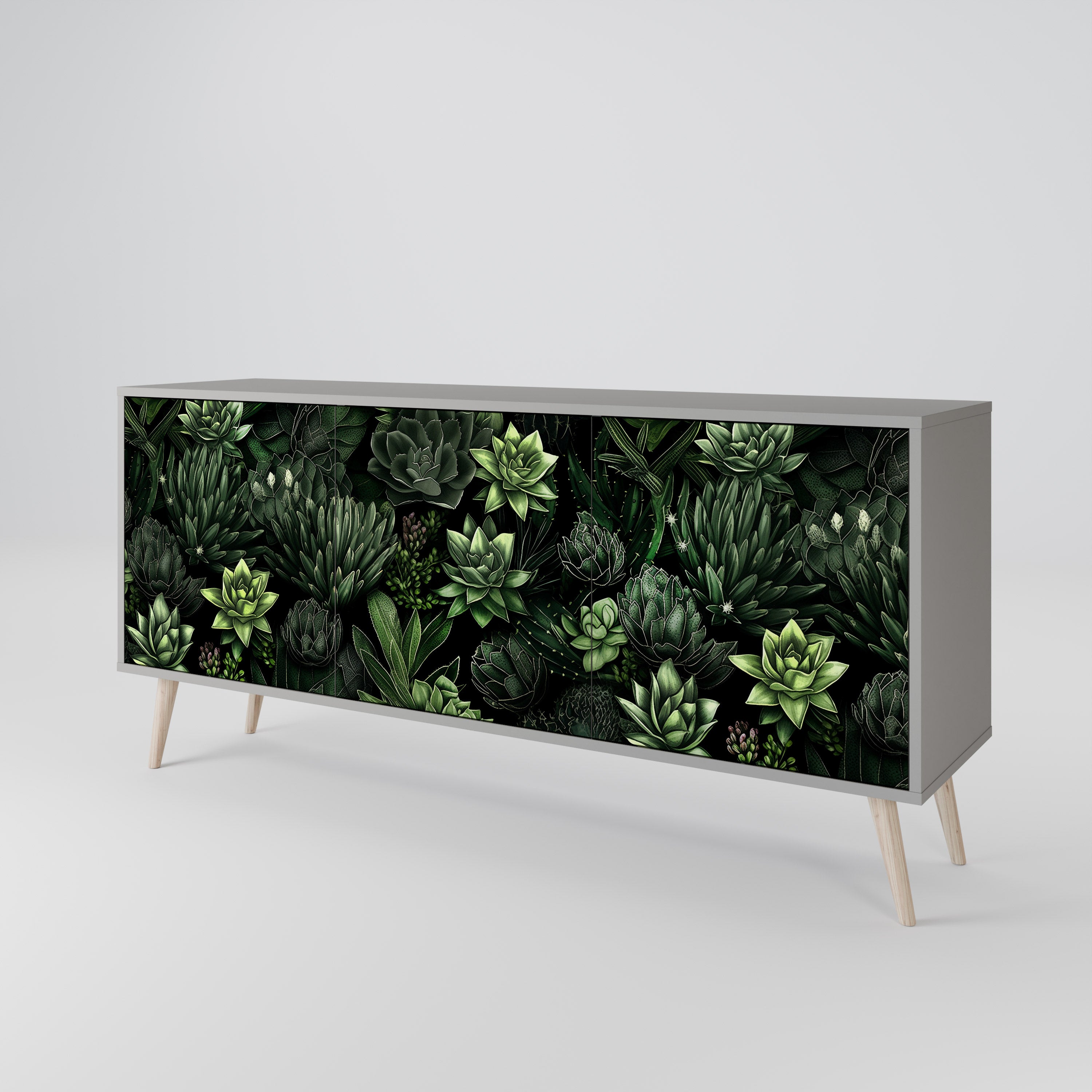 Aparador de 3 puertas SUCCULENT JUNGLE en acabado gris