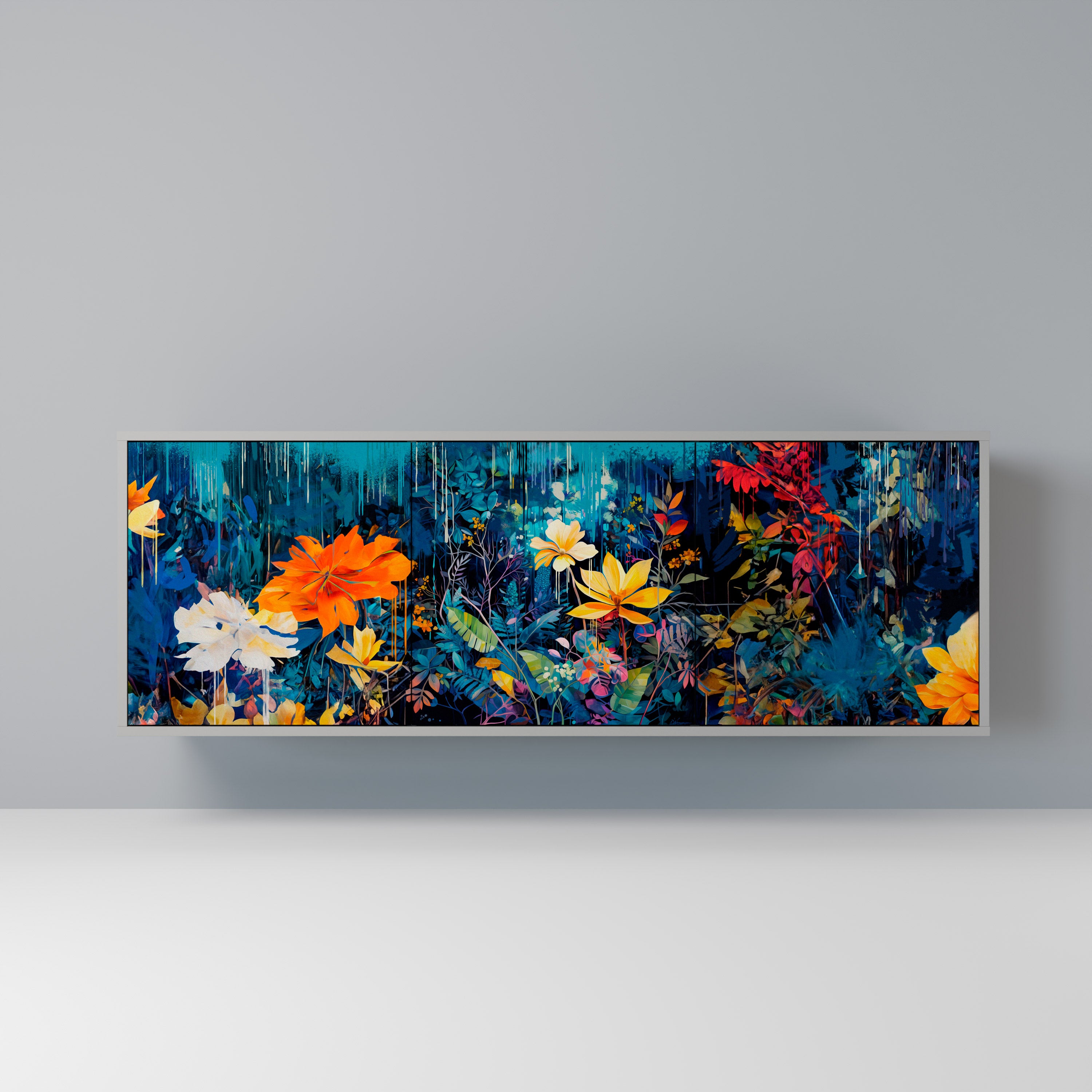 Aparador MIDNIGHT BLOSSOM de 3 puertas en acabado gris